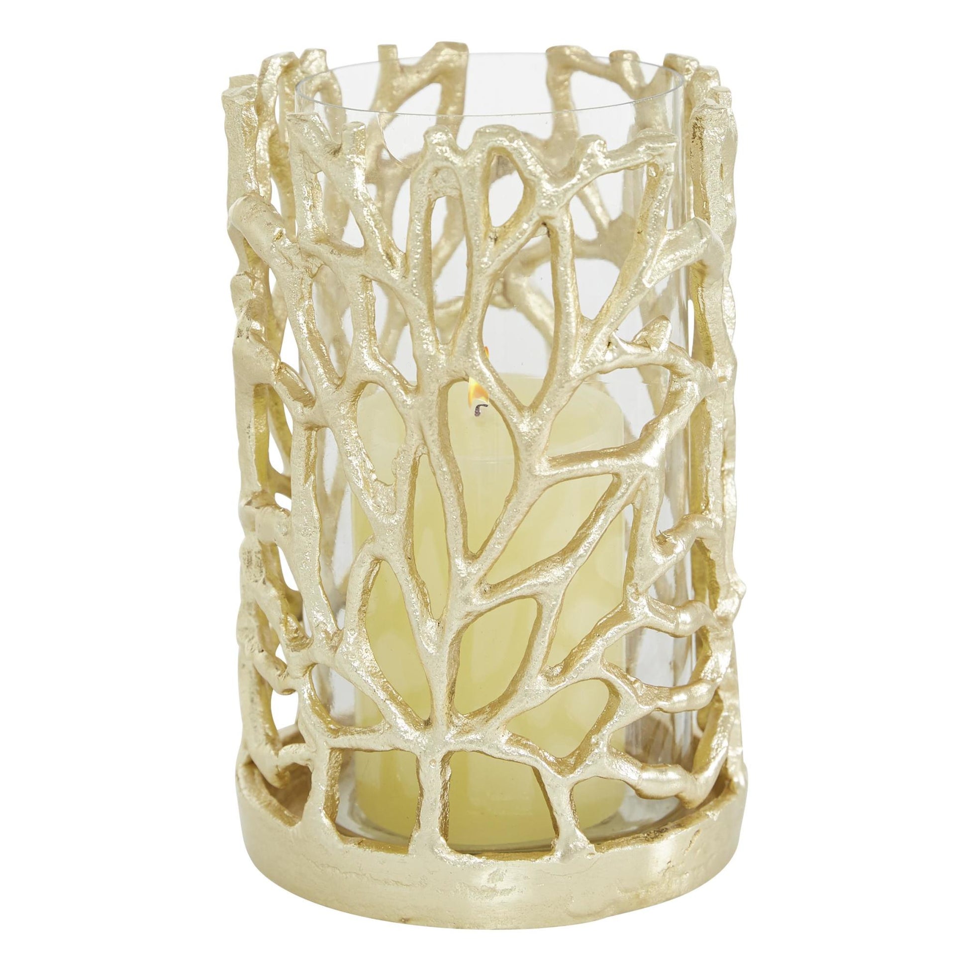 Coral Gold Aluminum Metal Decorative Indoor Outdoor Candle Lantern