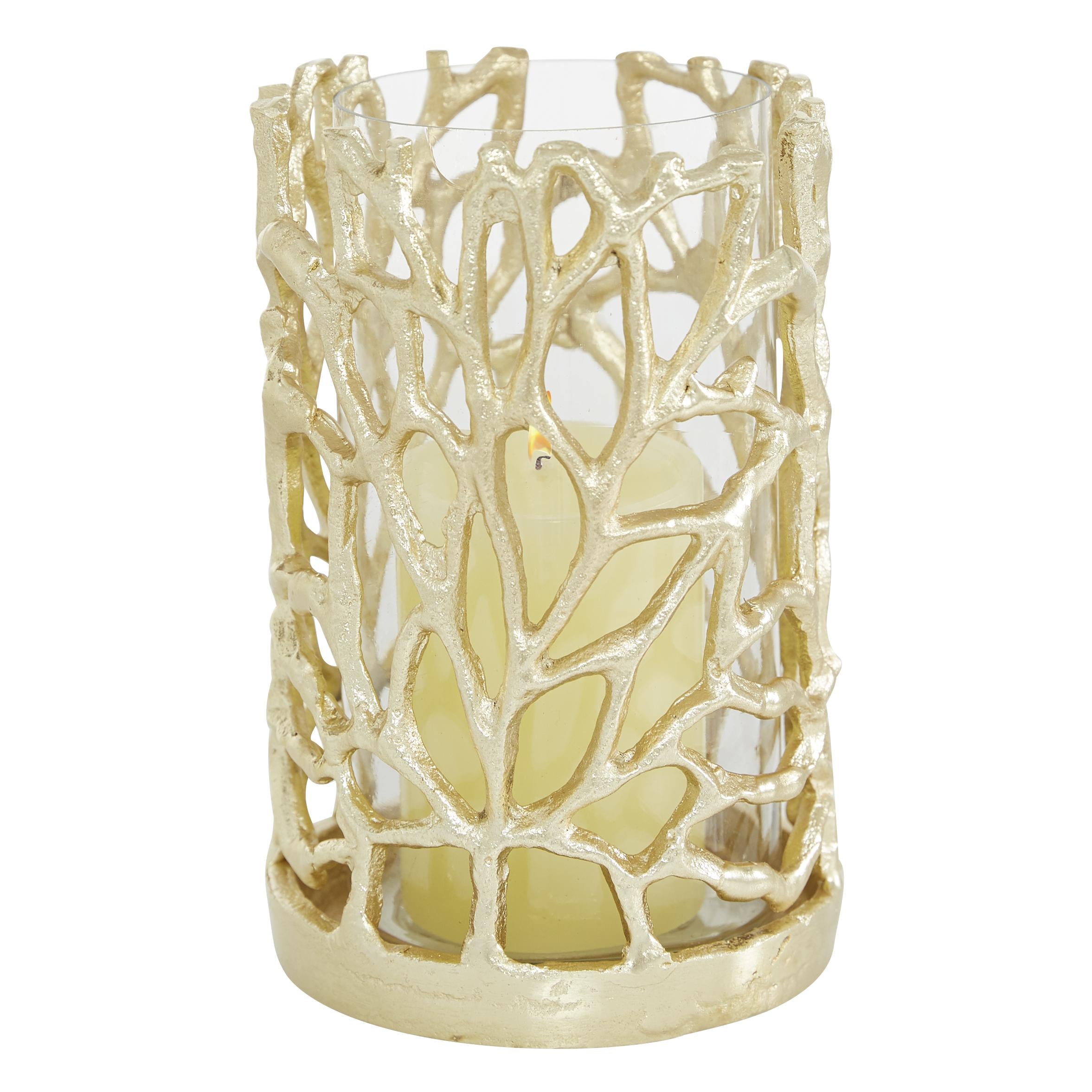 Coral Gold Aluminum Metal Decorative Indoor Outdoor Candle Lantern