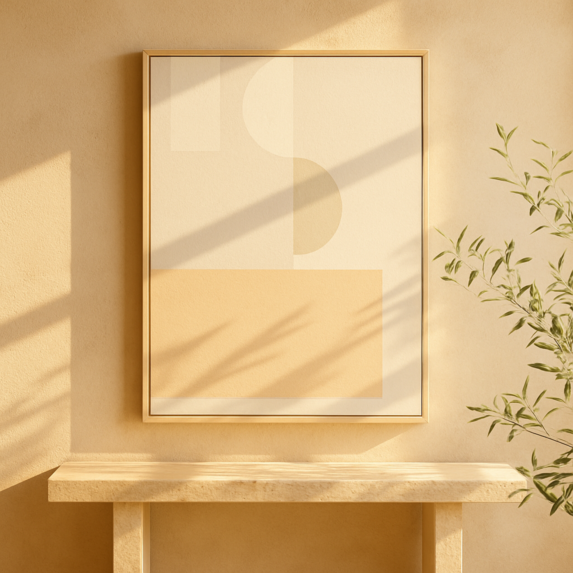 Geometric Canvas Mid Century Modern Shape Living Room Framed Wall Art with Pink and Sage Accents