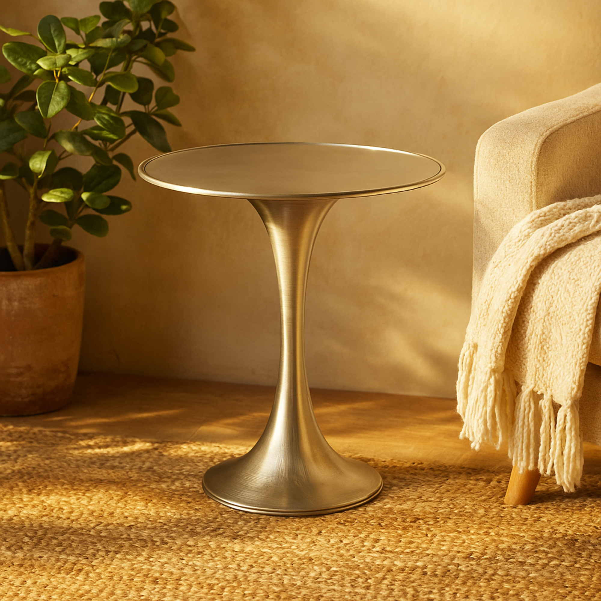 Silver Metal Side End Accent Table with White Marble Top