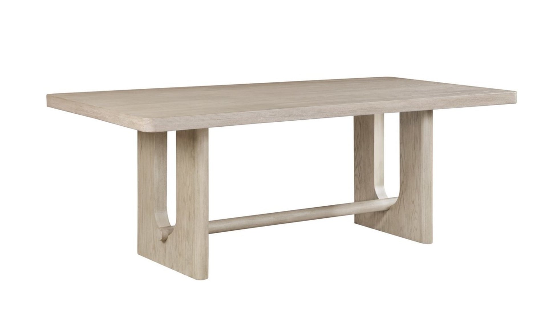 Beige Wood Washed Kitchen Dining Table with Carved Oval Legs and Lower Rod