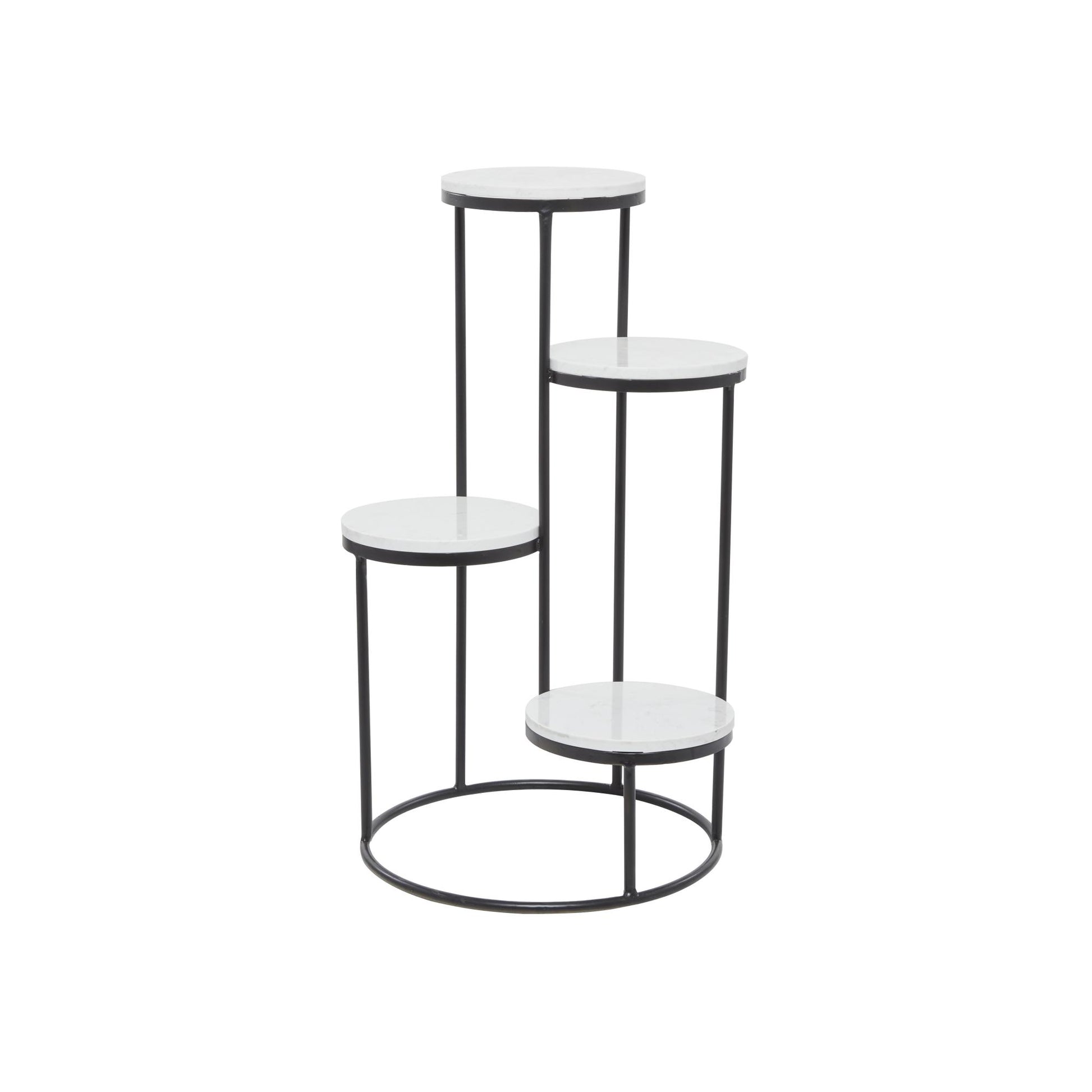 White Marble 4 Tier Indoor Plantstand with Black Base