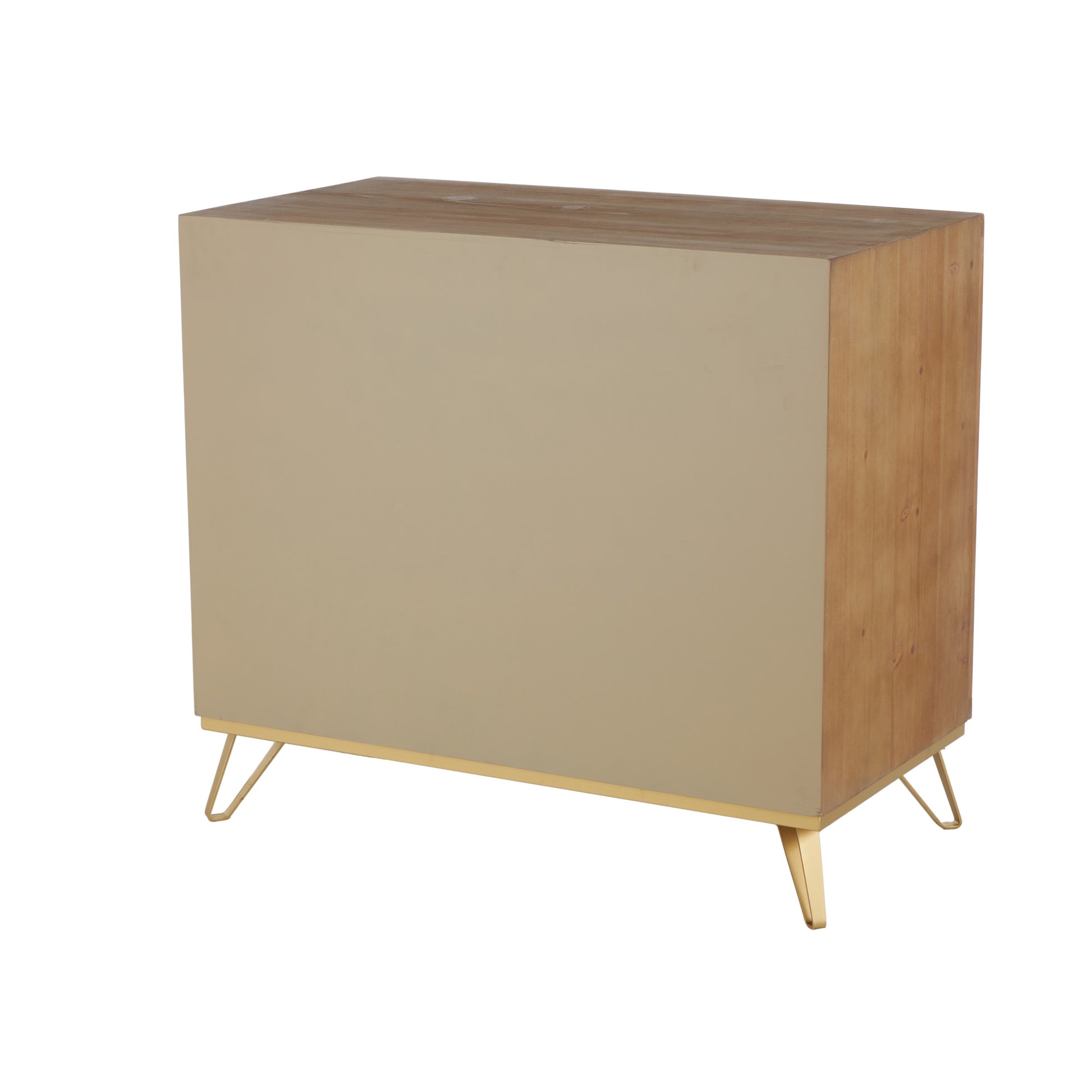 Brown Wooden Ribbed 3 Drawer Room Chest with Gold Handles and Legs