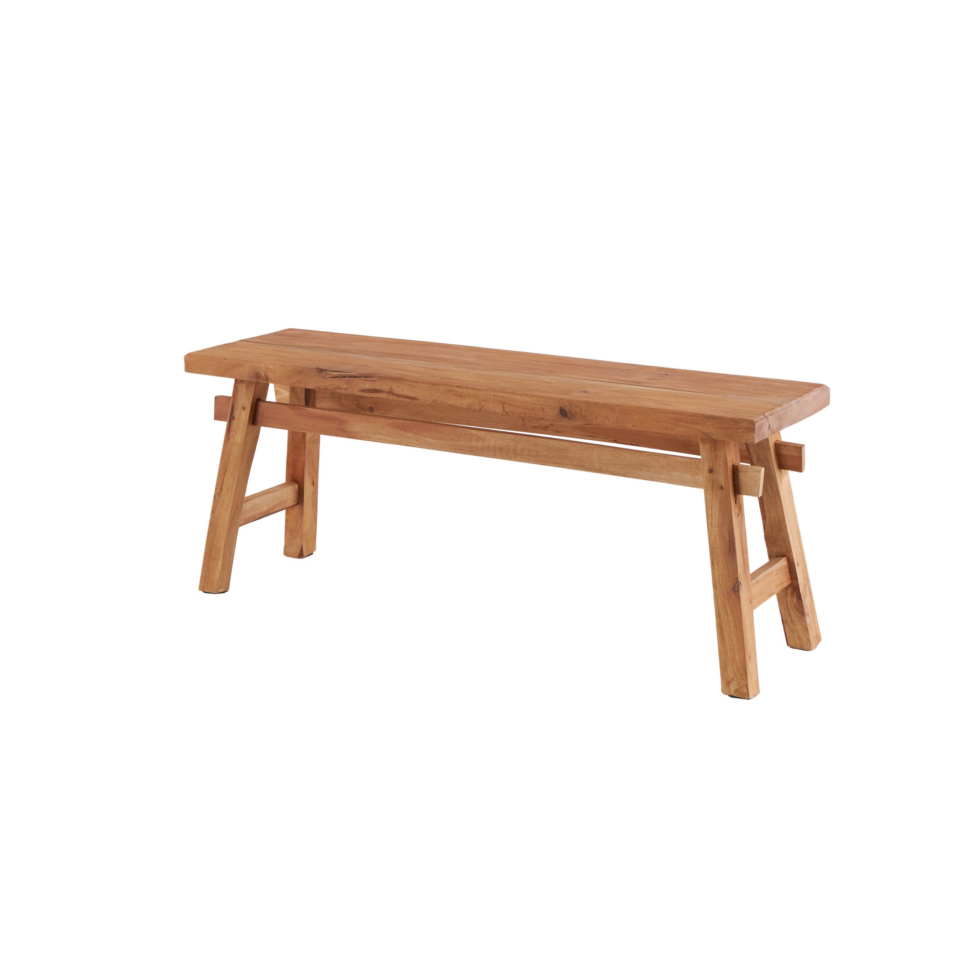Brown Reclaimed Wood Handmade Home Bench with Natural Finish and High Trestle Legs