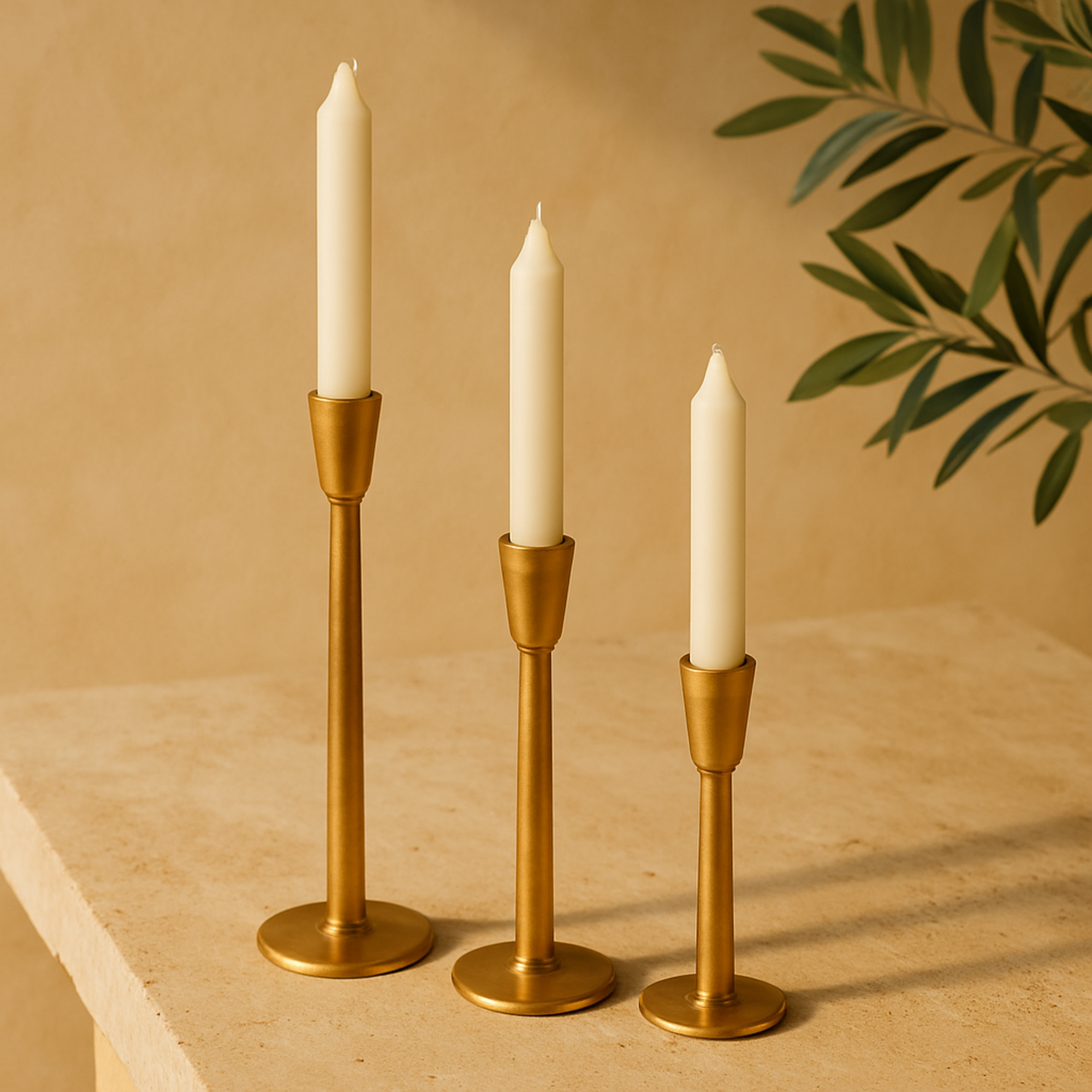 Set of 3 Aluminum Metal Slim Decorative Candle Holder with Round Bases