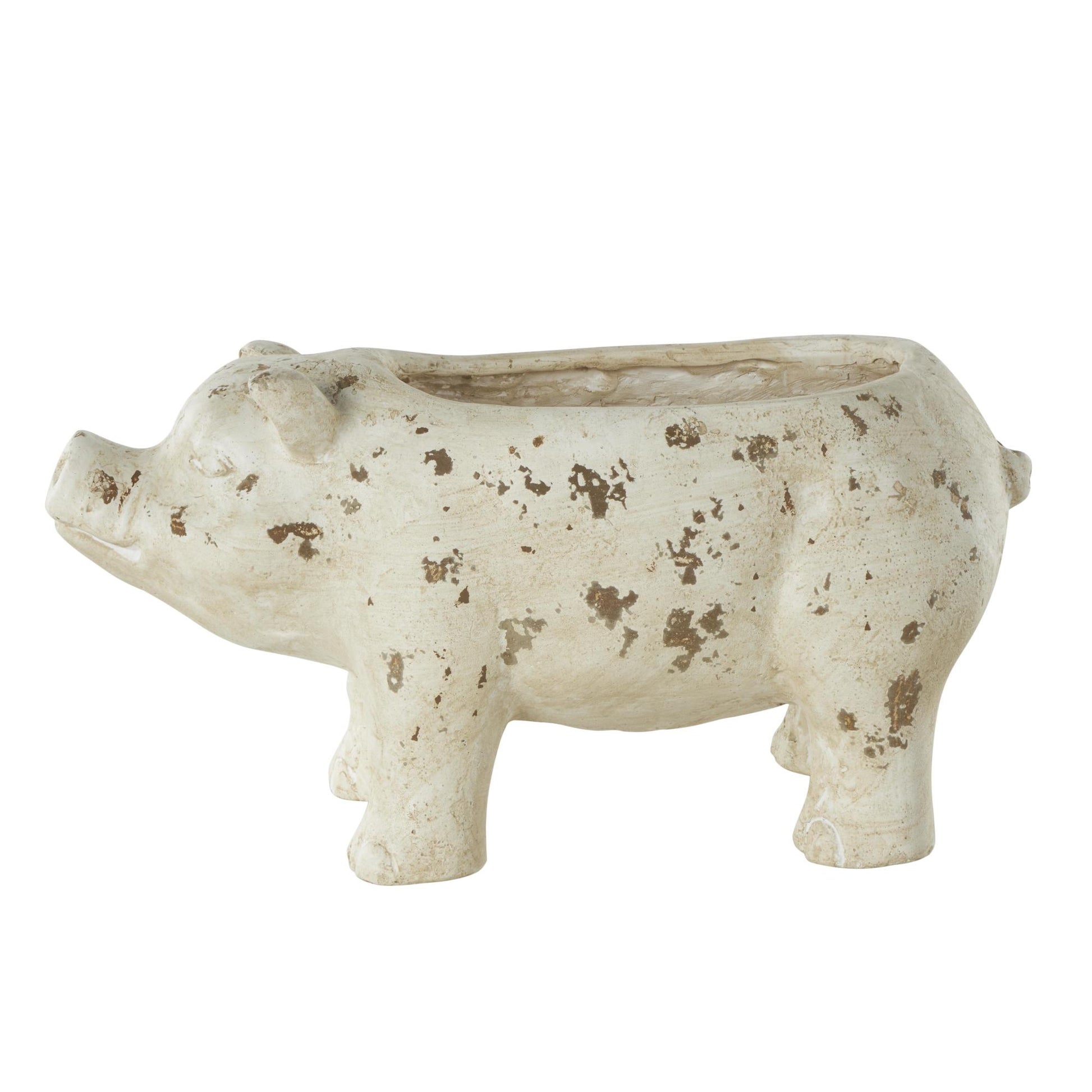 Pig Light Brown Magnesium Oxide Indoor Outdoor Planter with Distressed Details