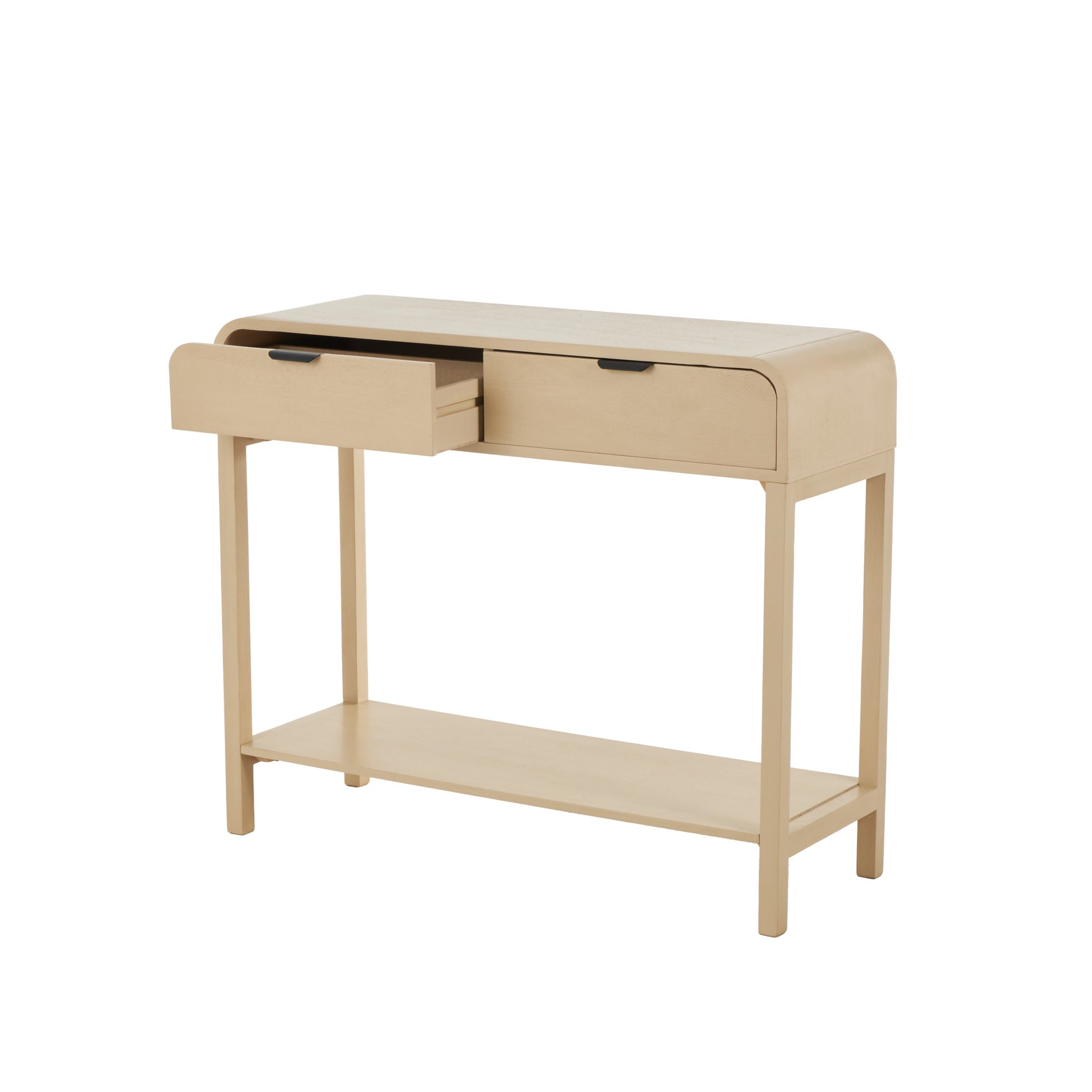 Beige Wood Handmade 2 Drawer Living Room Console Table with Black Handles
