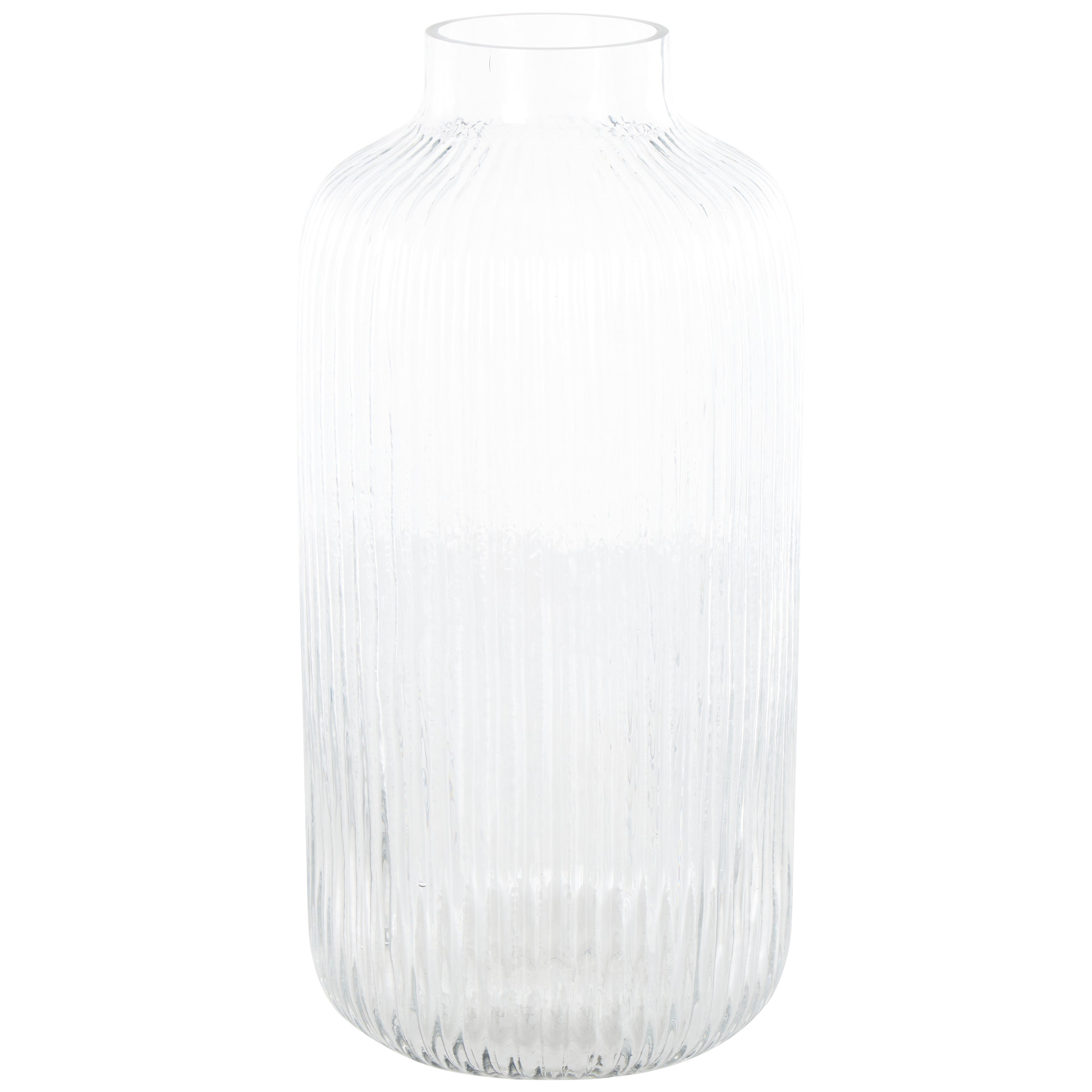 Clear Glass Ribbed Fluted Decorative Vase