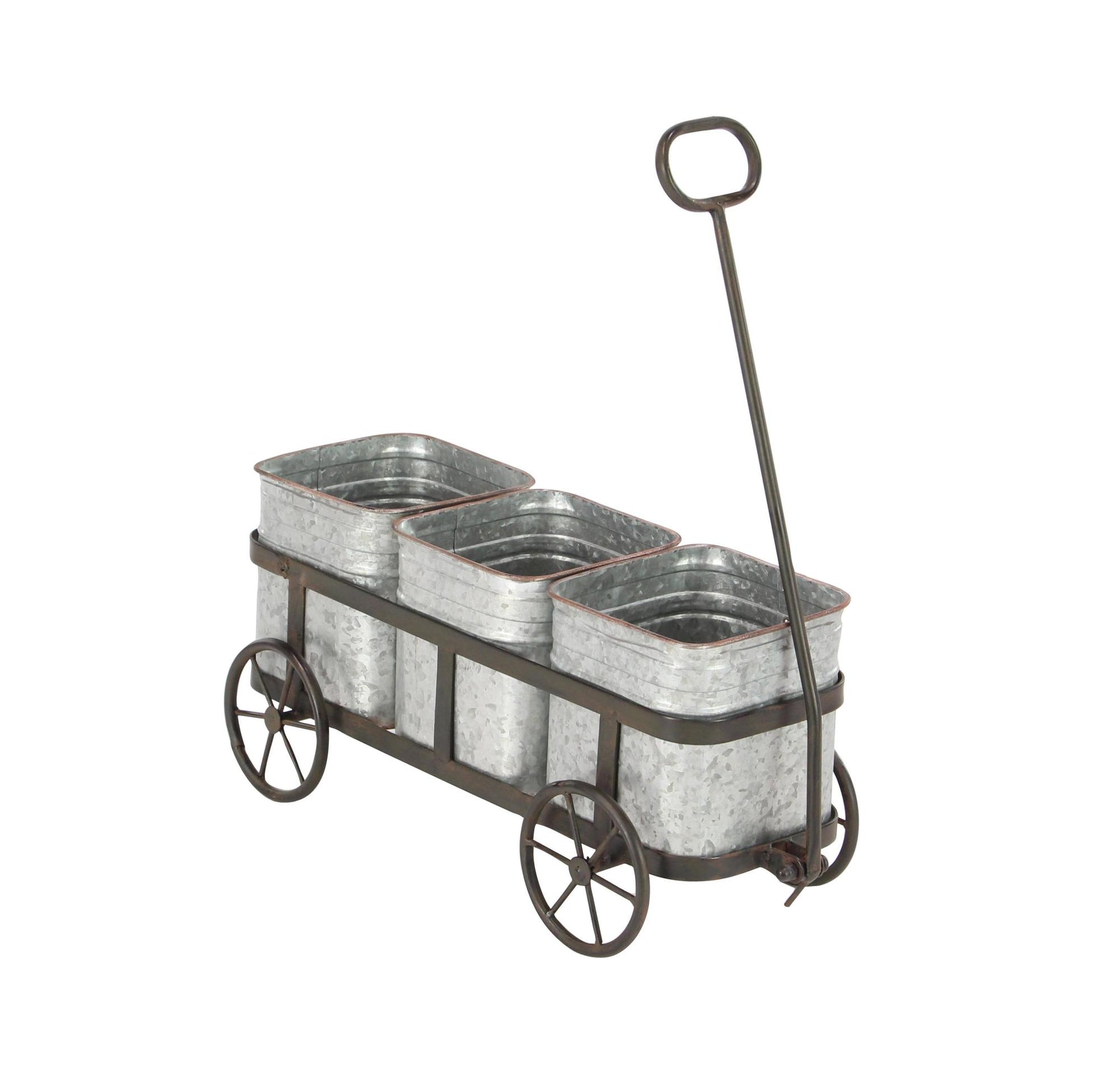 Silver Metal Wagon Indoor Outdoor Planter