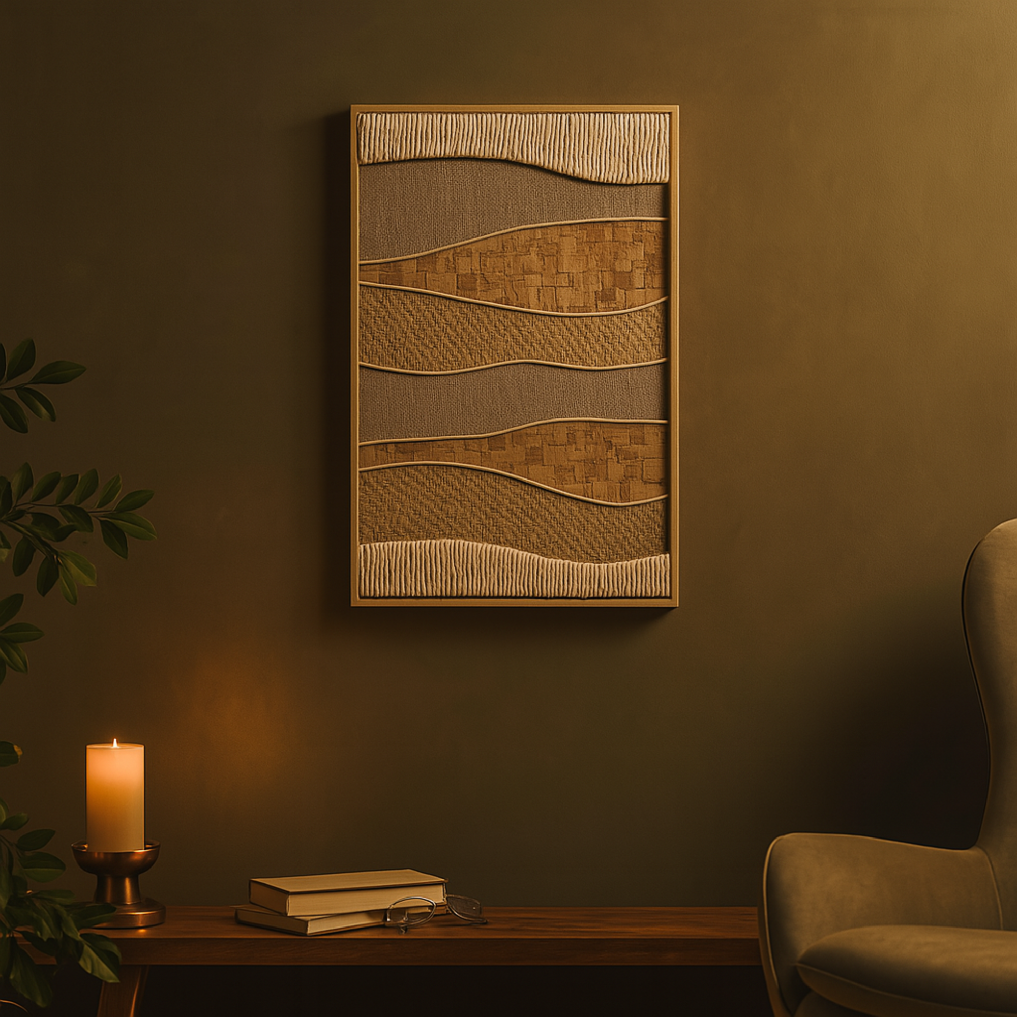 Abstract Brown Wood Handmade Horizontal Mixed Media Home Wall Decor with Various Textures and Patterns