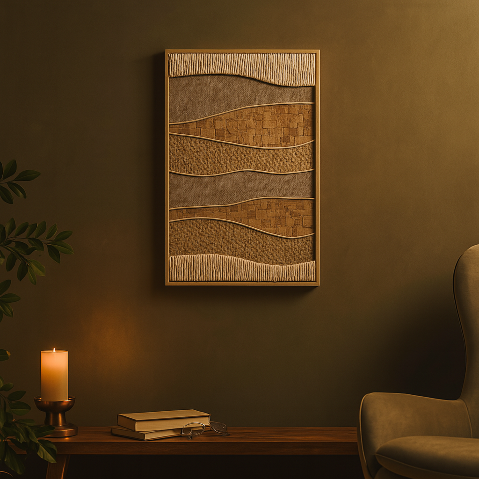Abstract Brown Wood Handmade Horizontal Mixed Media Home Wall Decor with Various Textures and Patterns