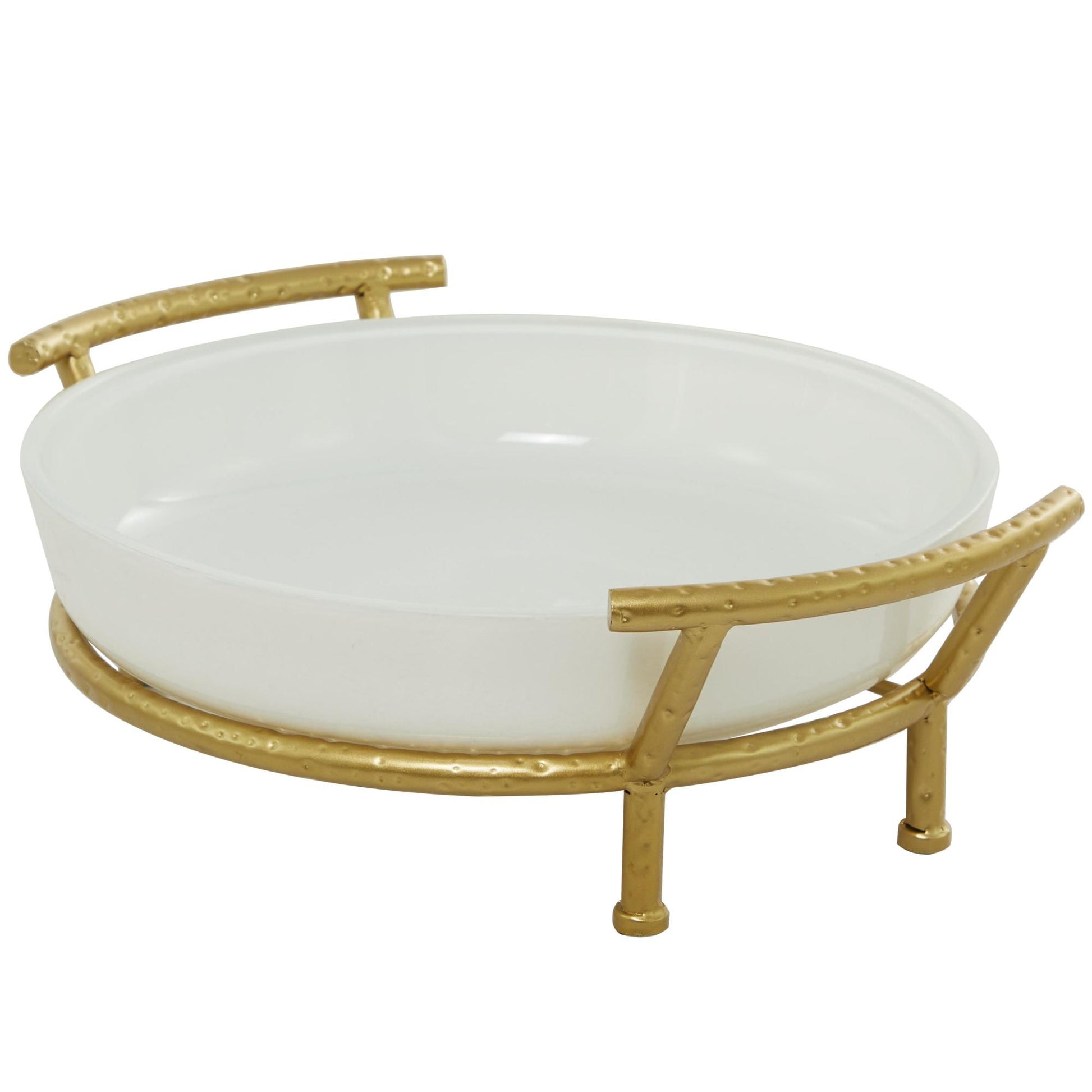 CosmoLiving by Cosmopolitan Kitchen White Glass Decorative Serving Bowl with Gold Metal Stand