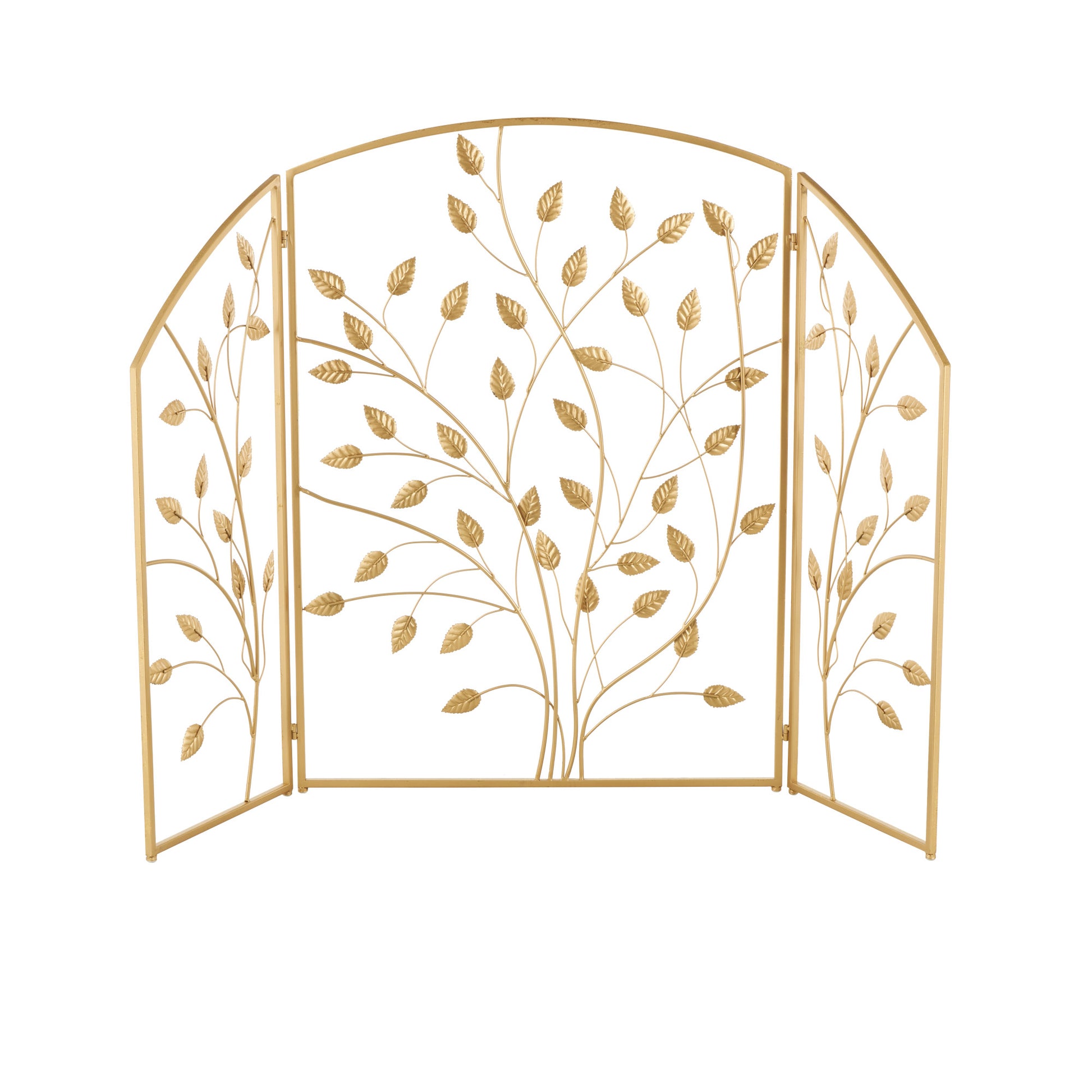 Leaf Gold Metal Foldable 3 Panel Living Room Fireplace Screen