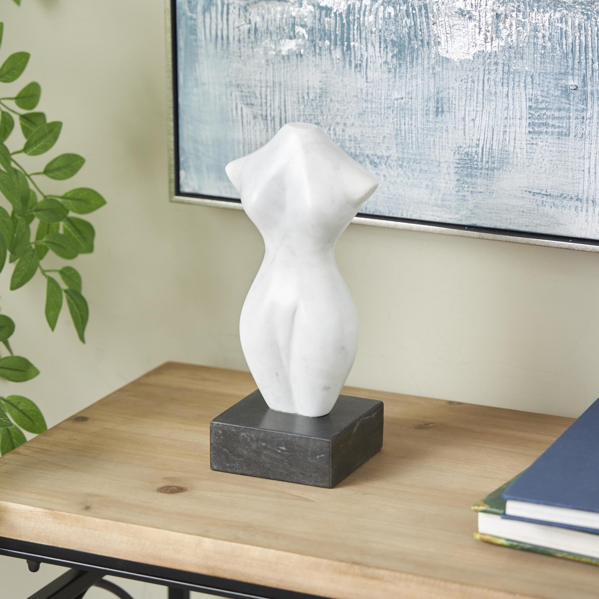 Woman White Marble Abstract Female Form Decorative Sculpture with Black Block Base