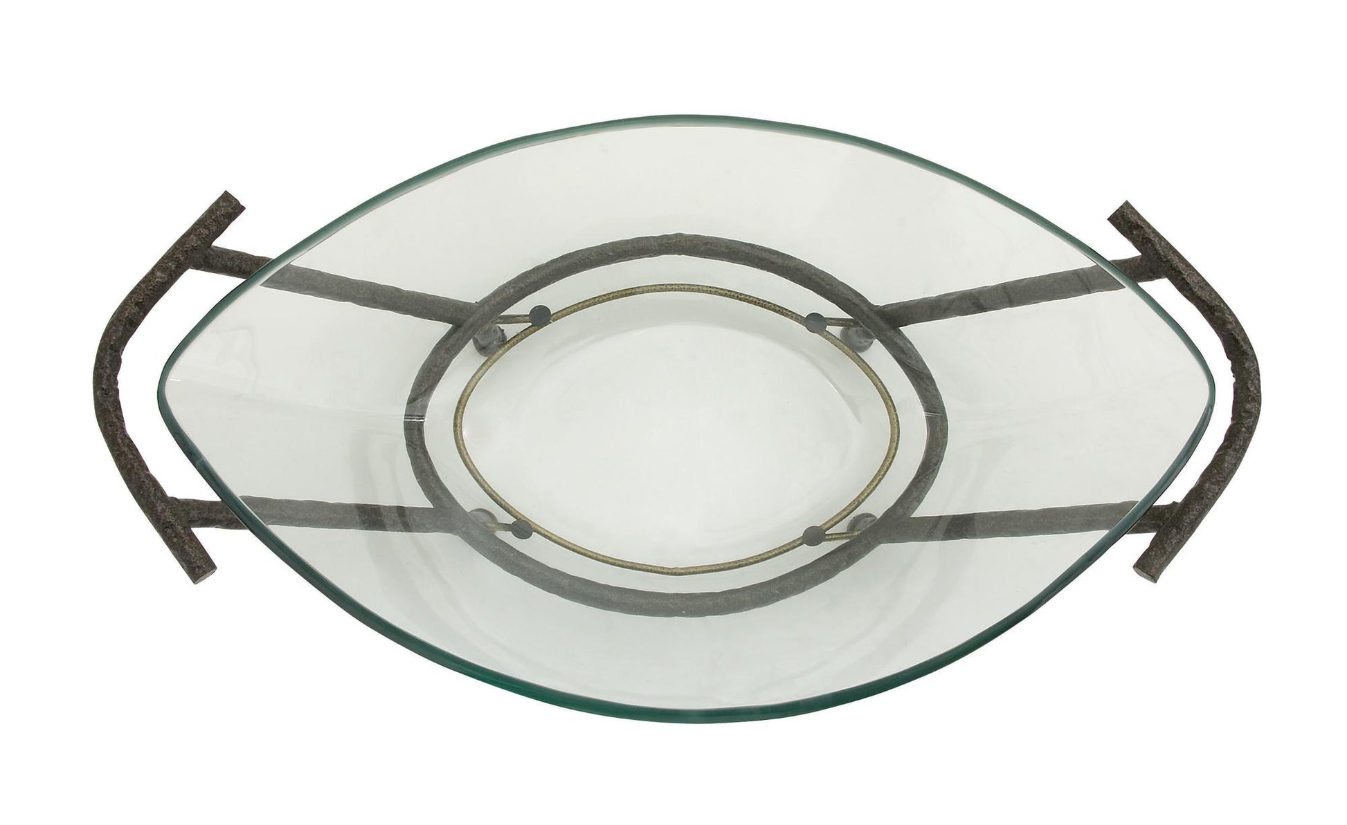 Kitchen Clear Tempered Glass Decorative Serving Bowl with Brown Metal Base