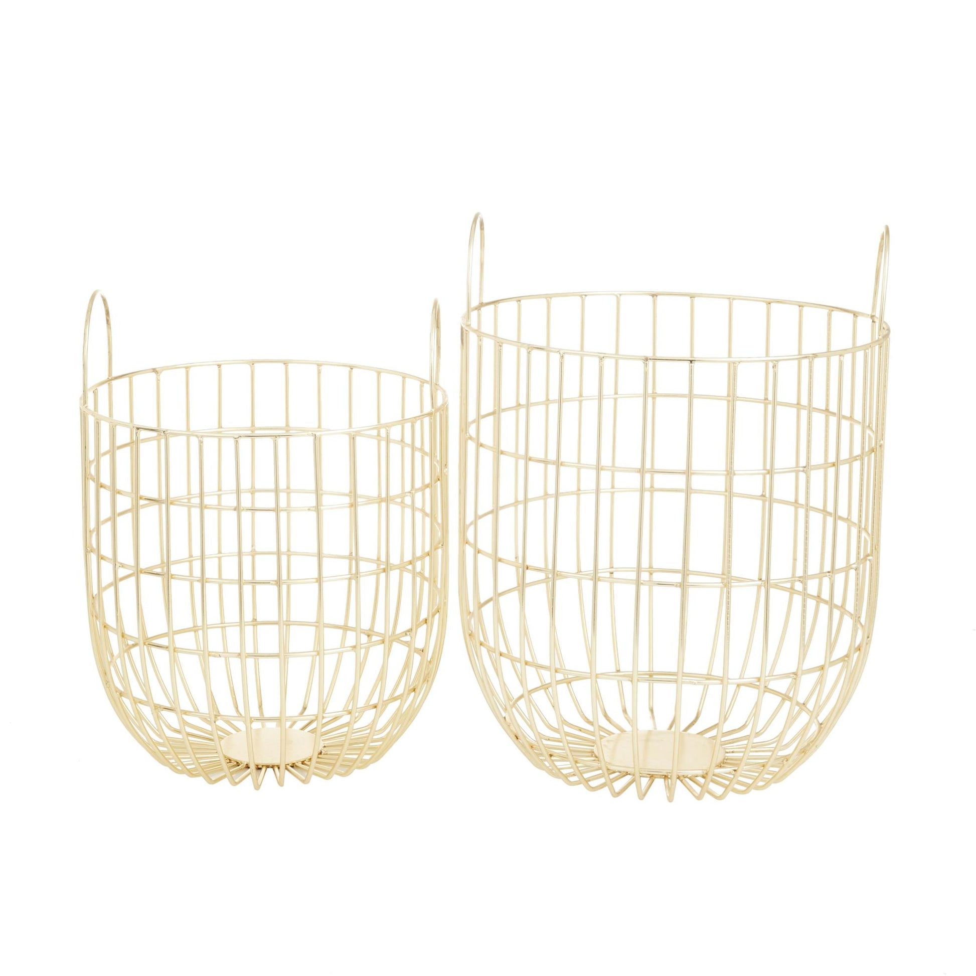 Set of 2 Metal Decorative and Functional Storage Basket with Arched Handles Set of 2 13", 11"W