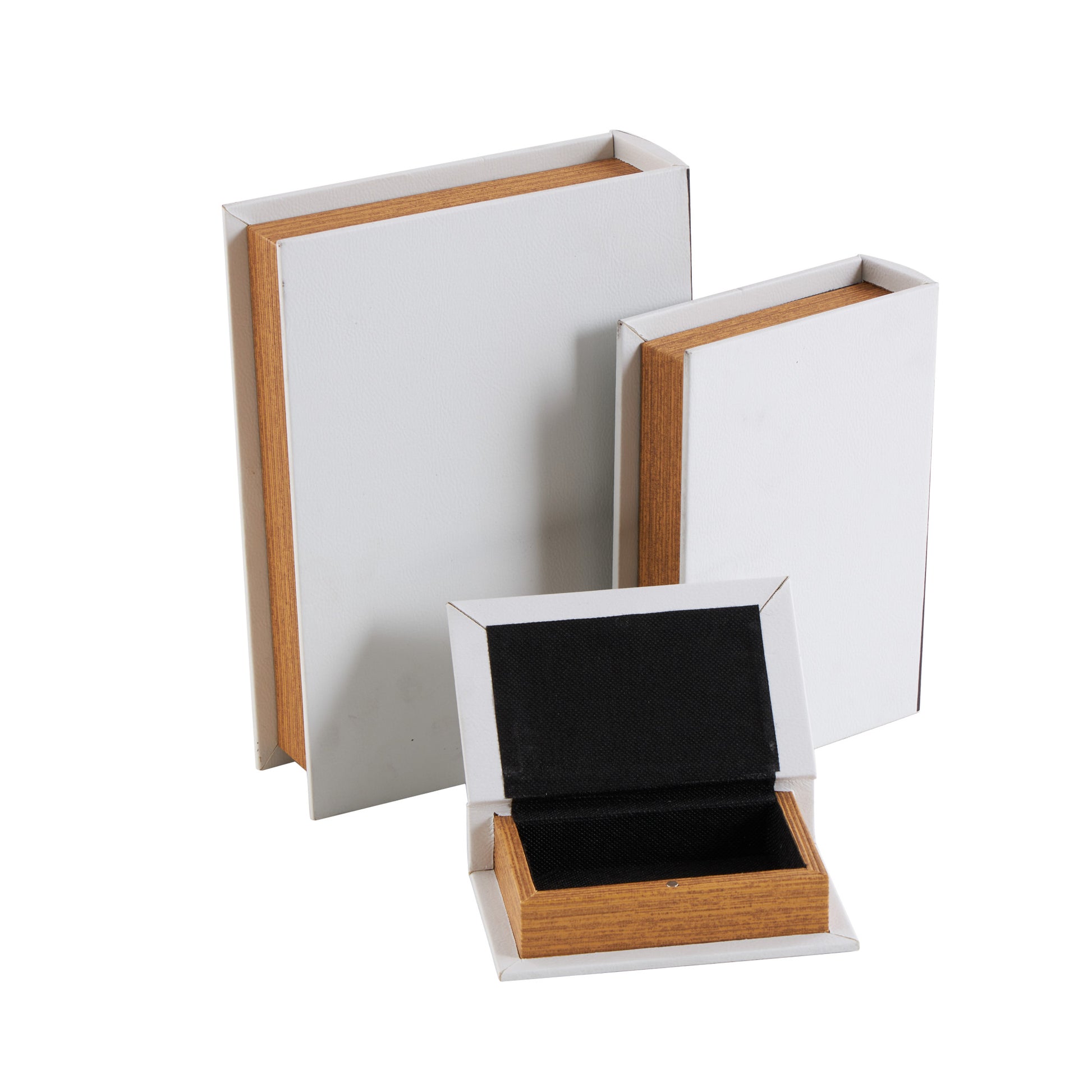 Set of 3 Text White Faux Leather Love, Hope, Faith Faux Book Storage Decorative Box
