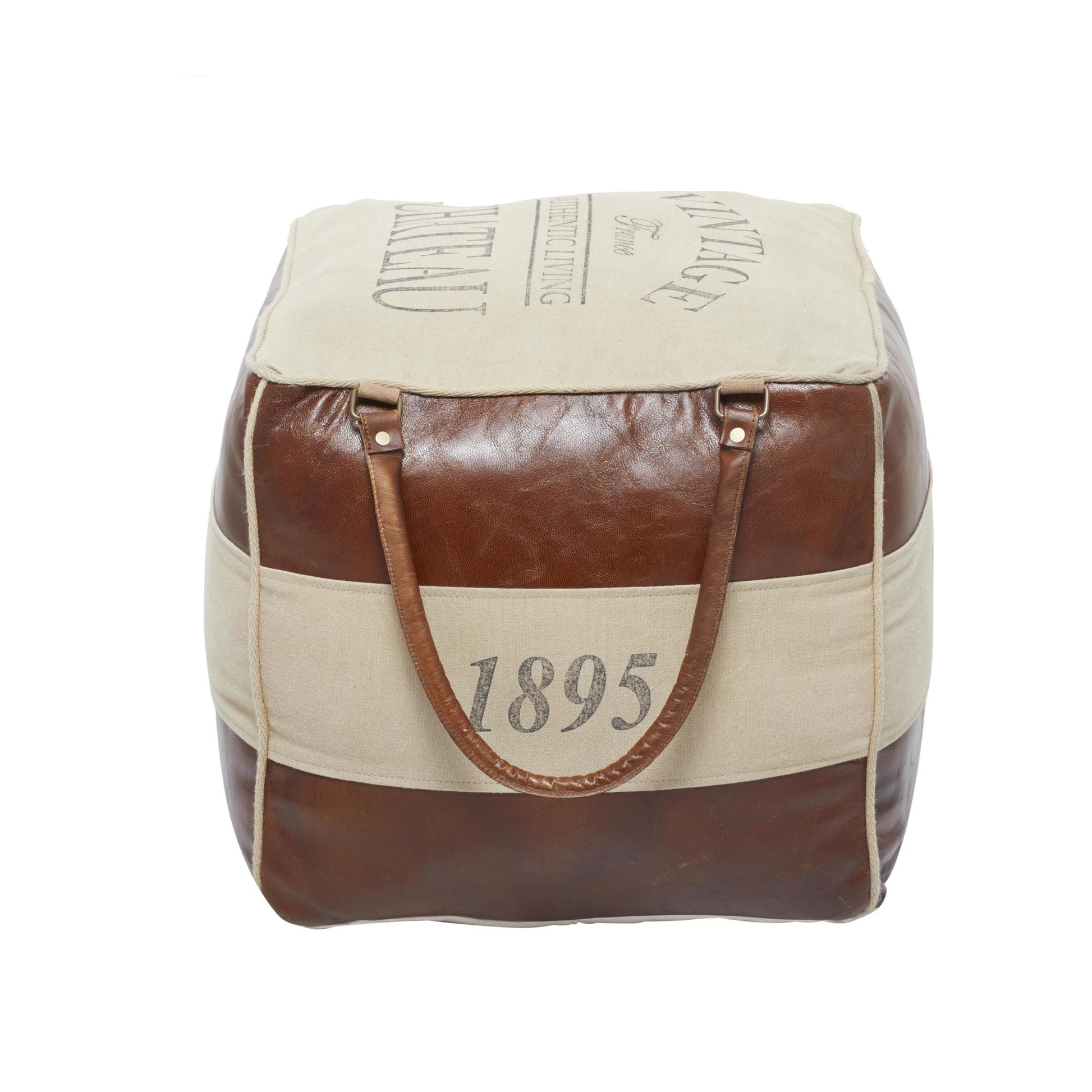Star Canvas Stuffed Pouf with Leather Accents