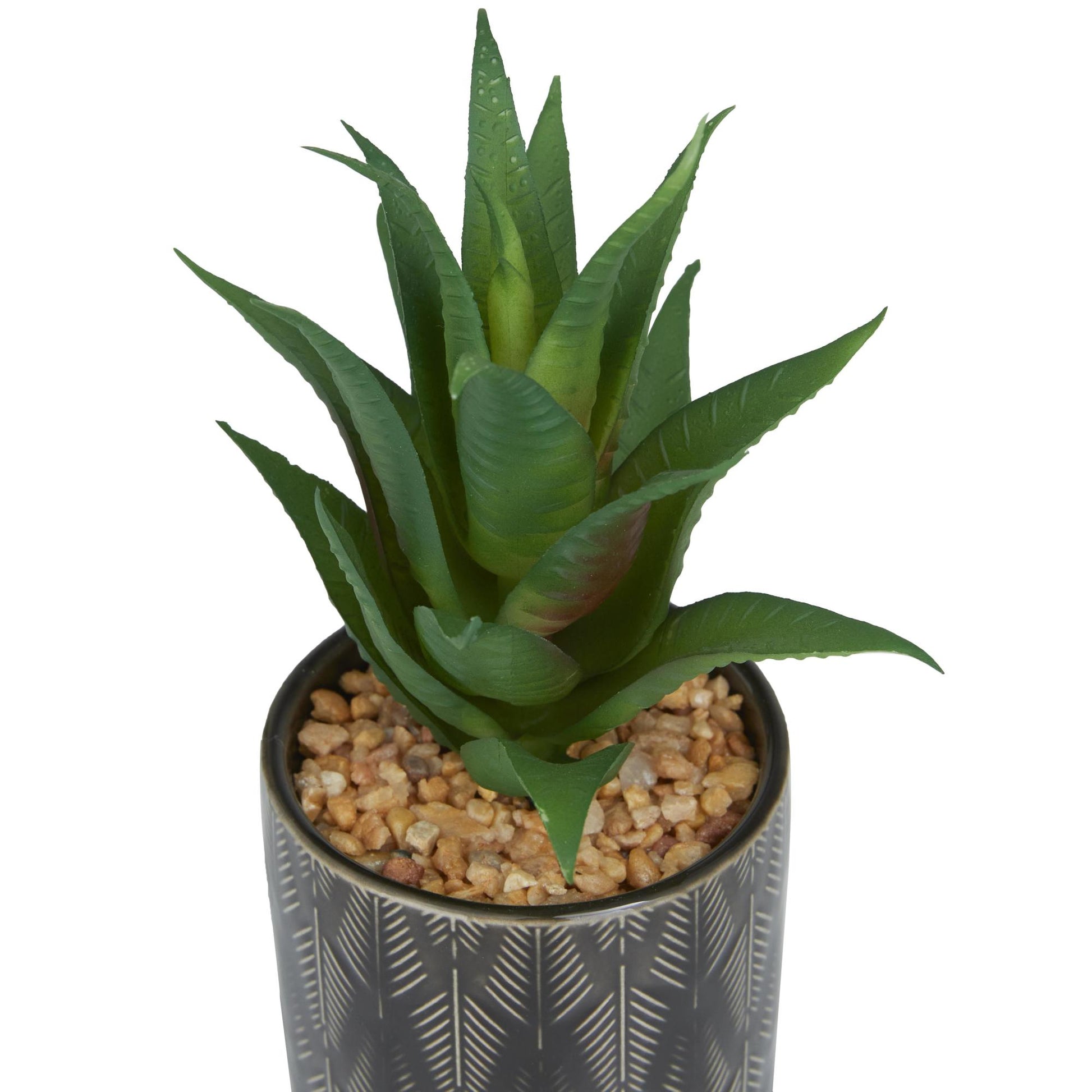 Set of 4 Succulent Green Faux Foliage Indoor Outdoor Artificial Plant with Realistic Leaves and Patterned Pot