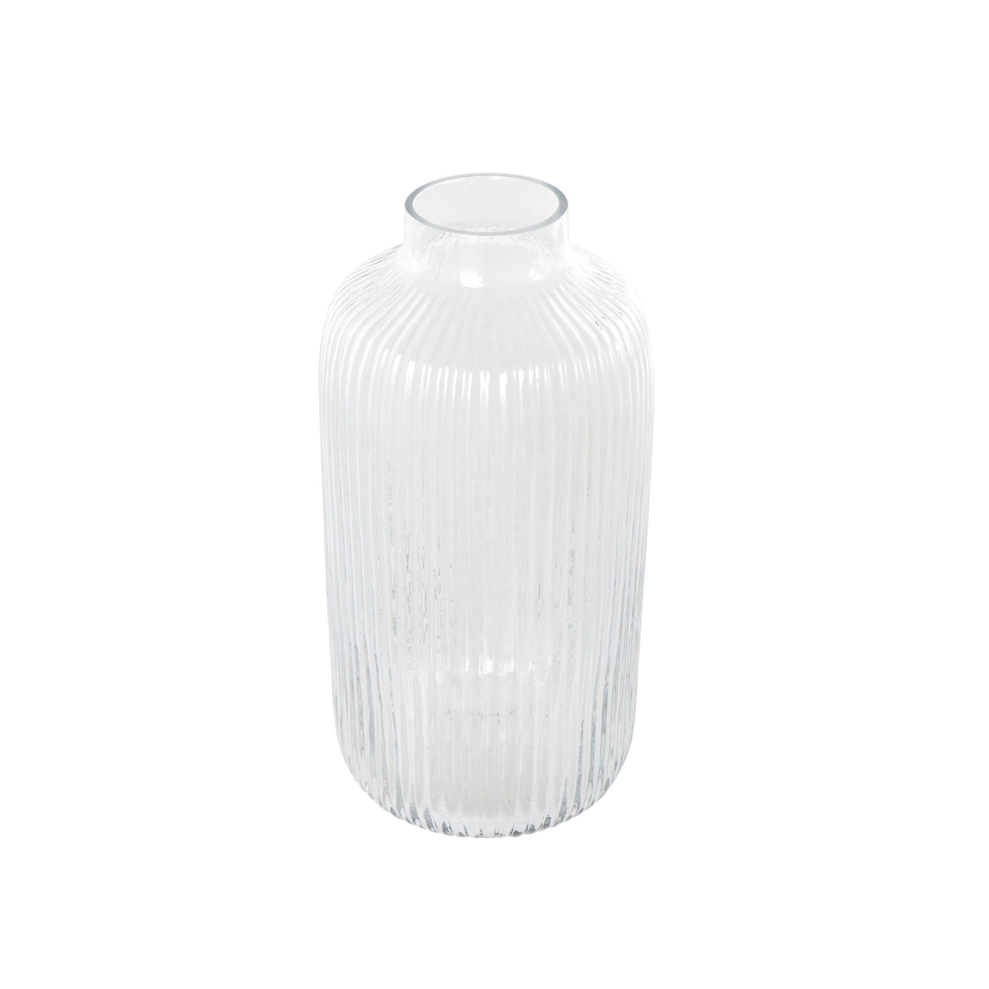 Clear Glass Ribbed Fluted Decorative Vase