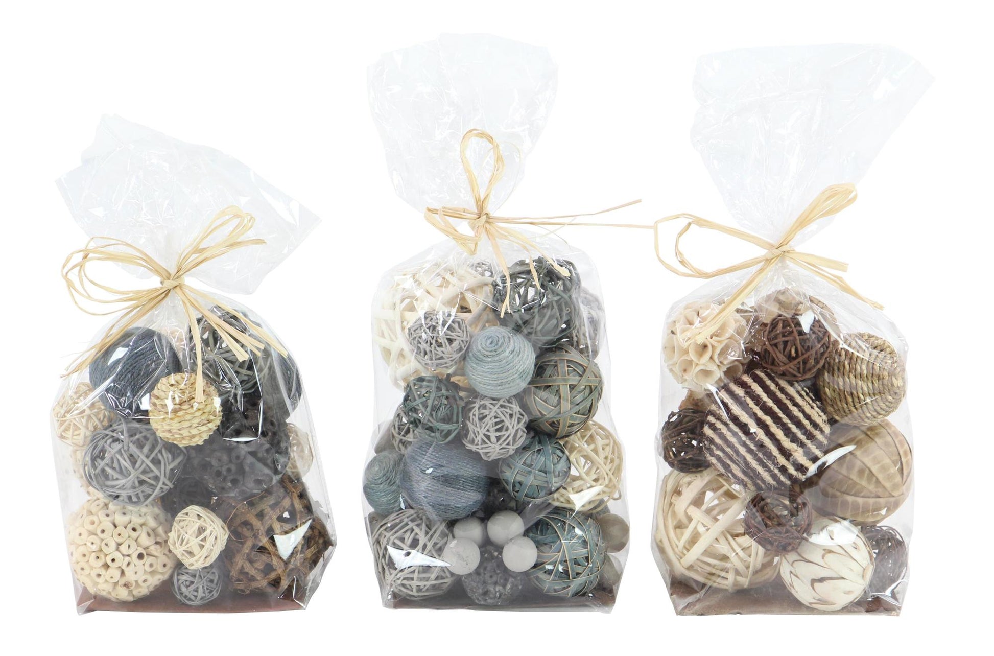 Set of 3 Gray Dried Plant Handmade Decorative Orbs & Vase Filler with Varying Designs