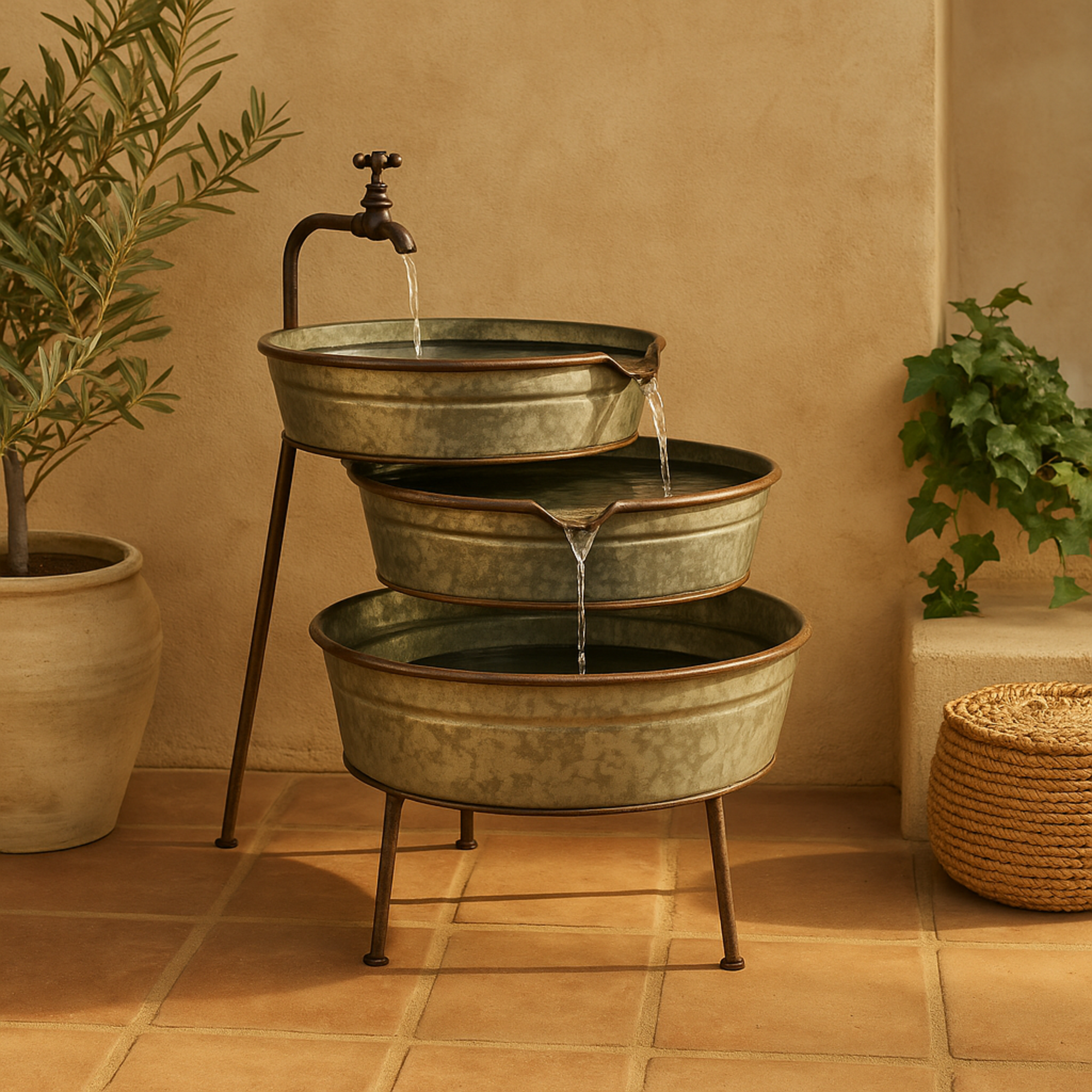 Gray Metal Adjustable Tiered Bowl Faucet Indoor Outdoor Fountain