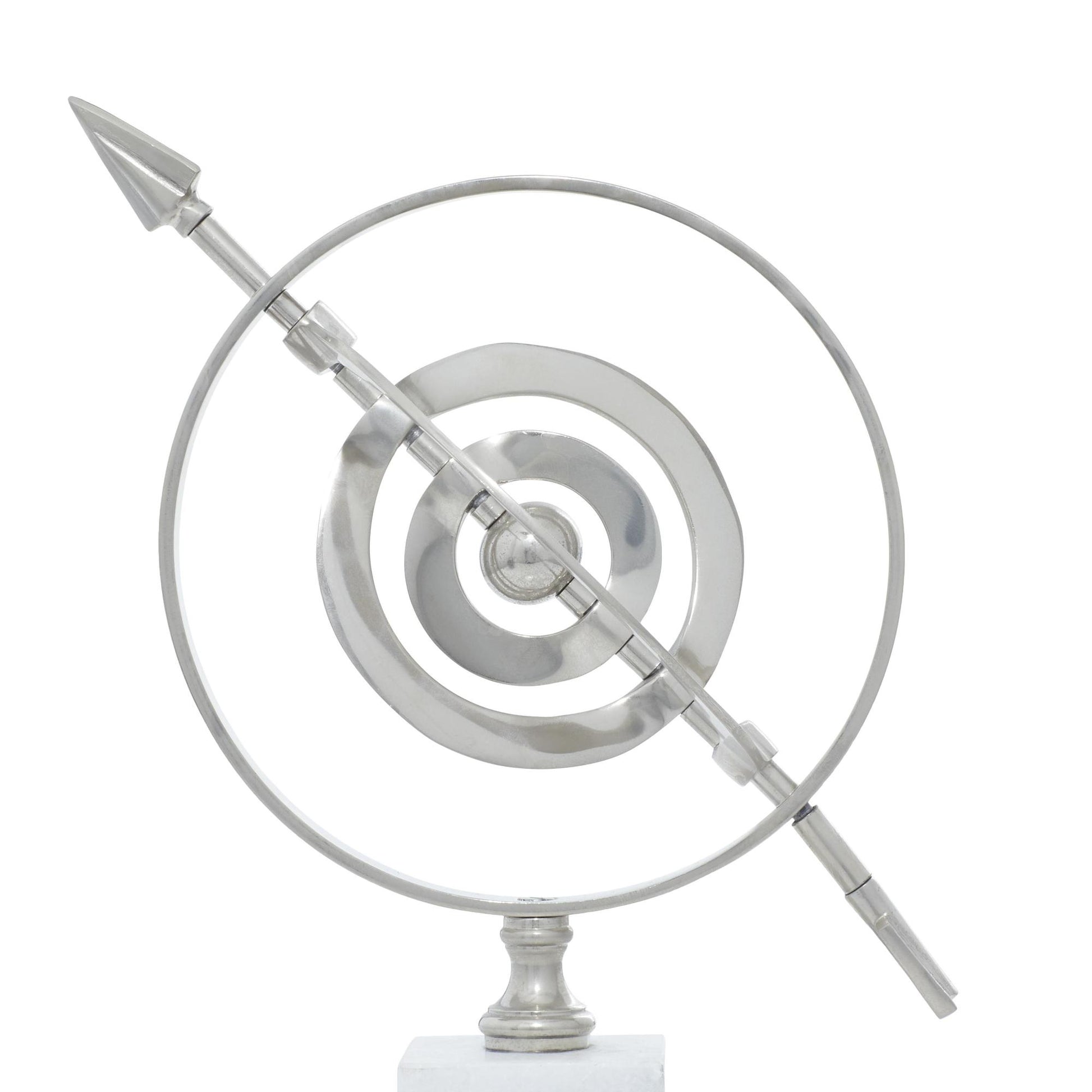 Armillary Silver Aluminum Metal Educational Globe with Marble Base