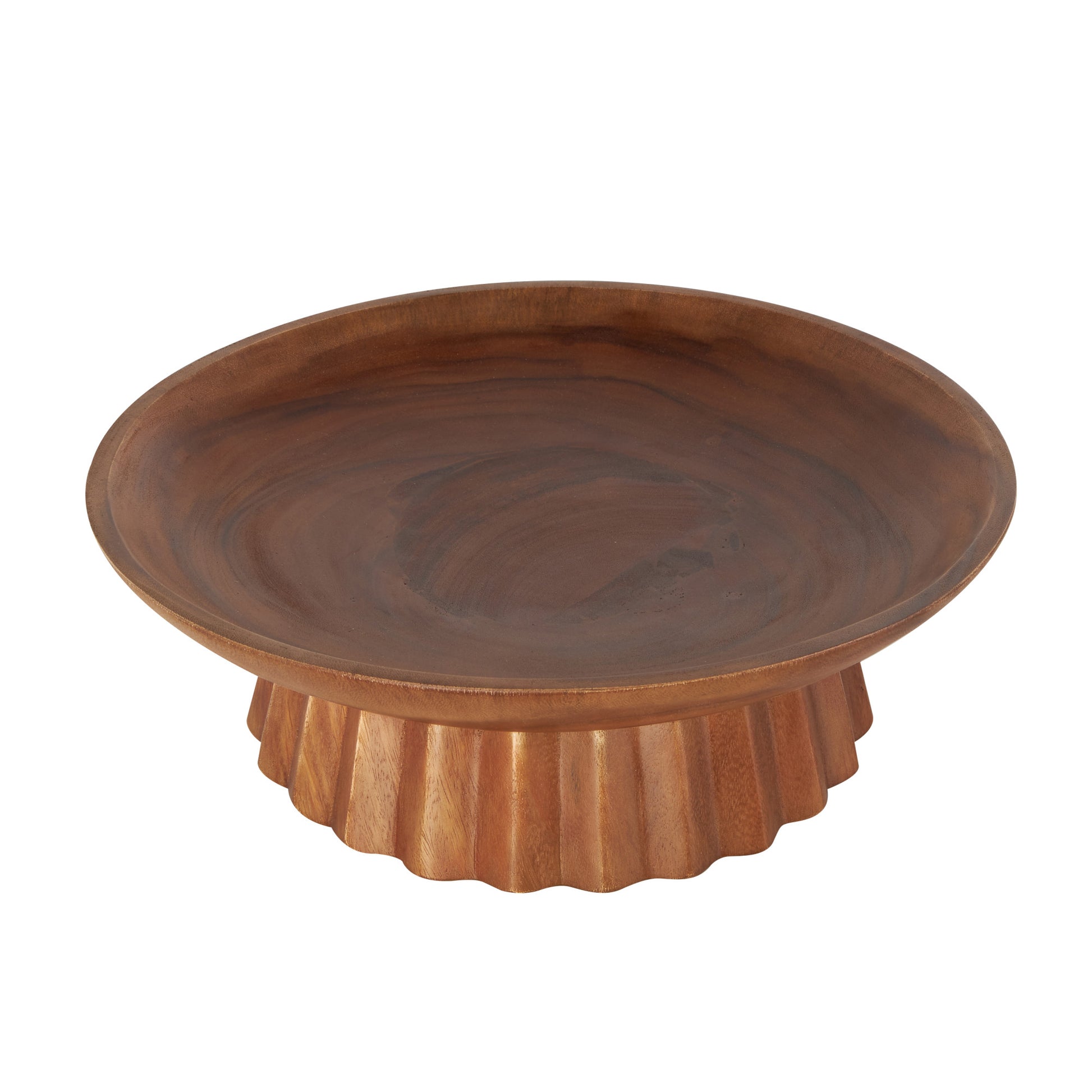 Brown Teak Wood Handmade Large Decorative Bowl with Concaved Elevated Base