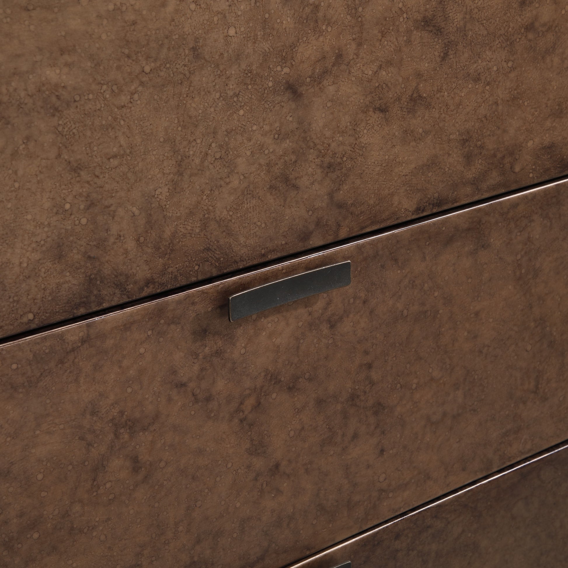 Brown Wooden 3 Drawer Room Dresser with Natural Wood Grains and Black Handles