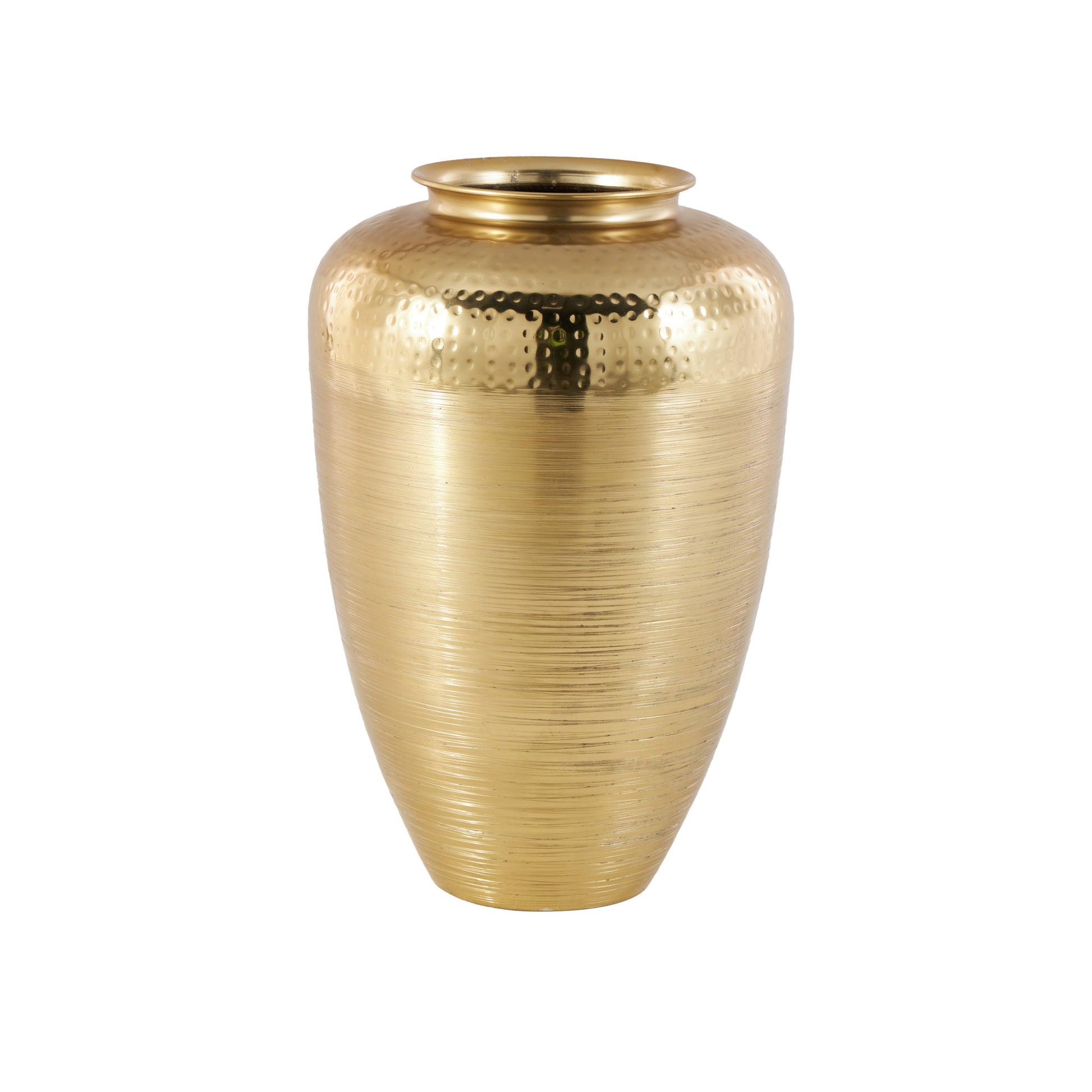 Gold Aluminum Metal Brushed Decorative Vase with Hammered Top