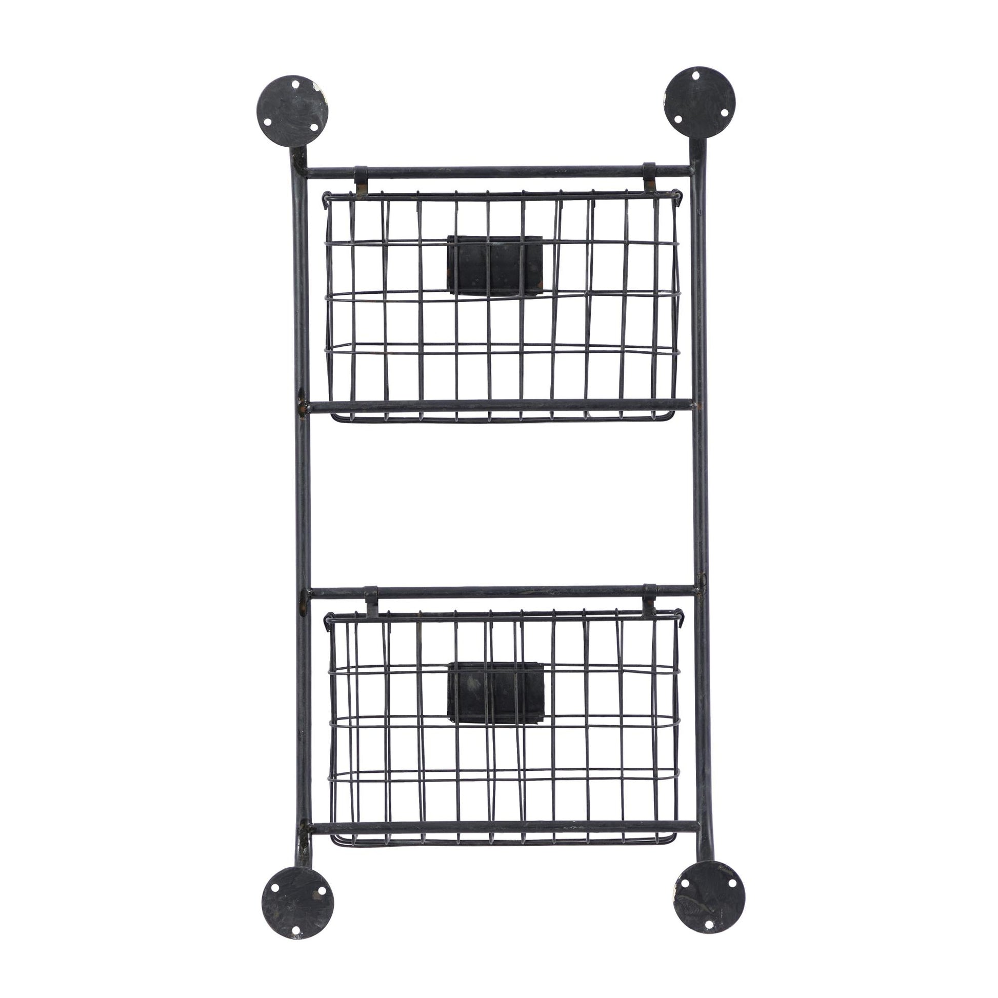 Black Metal Suspended Wire Basket 5 Slot Decorative Magazine Rack Holder with Label Slot