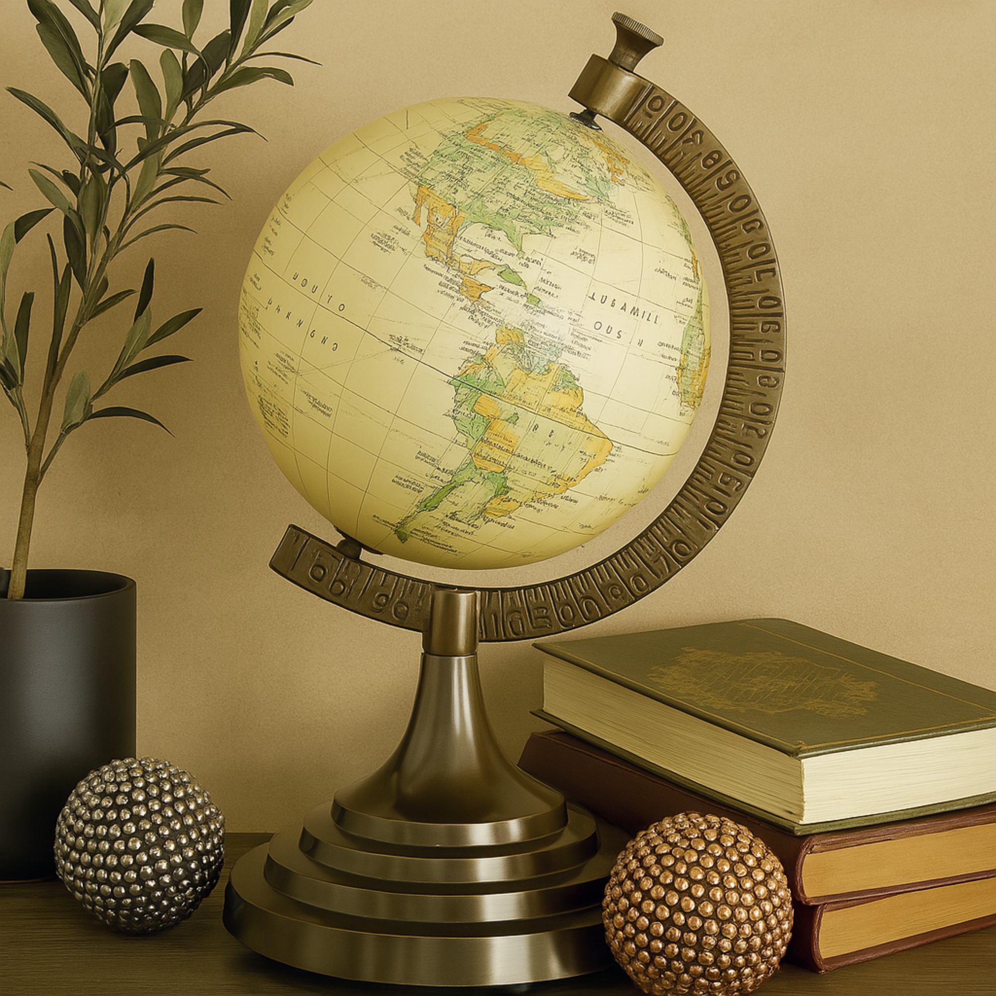 World Map Copper Aluminum Metal Educational/Geographic Earth Globe