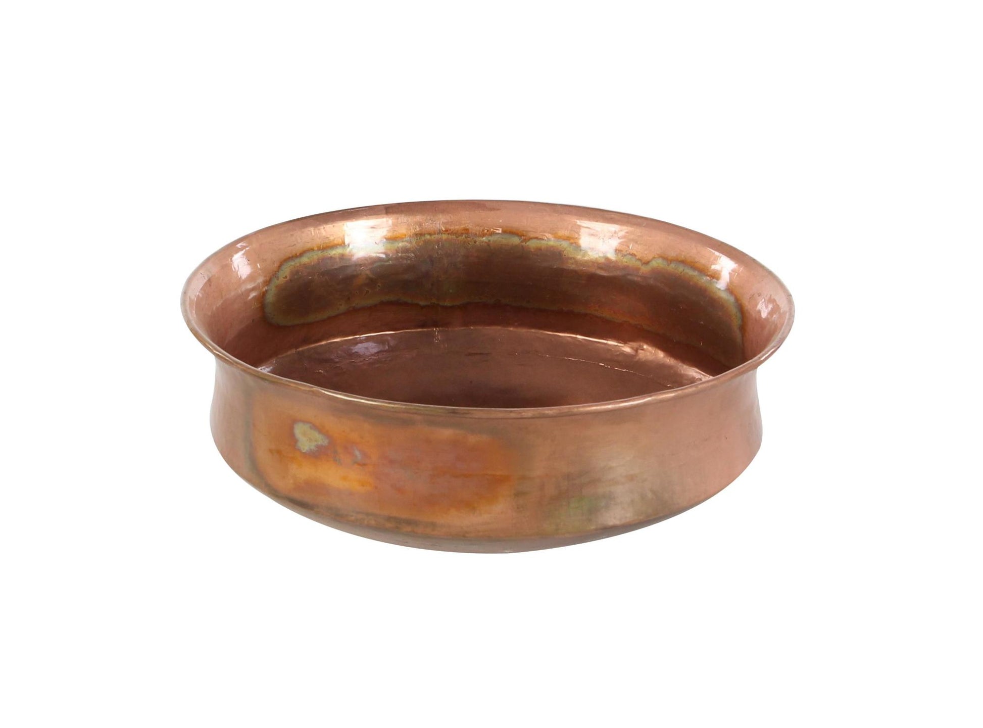 Set of 4 Copper Metal Wide Weathered Low Bowl Indoor Outdoor Planter