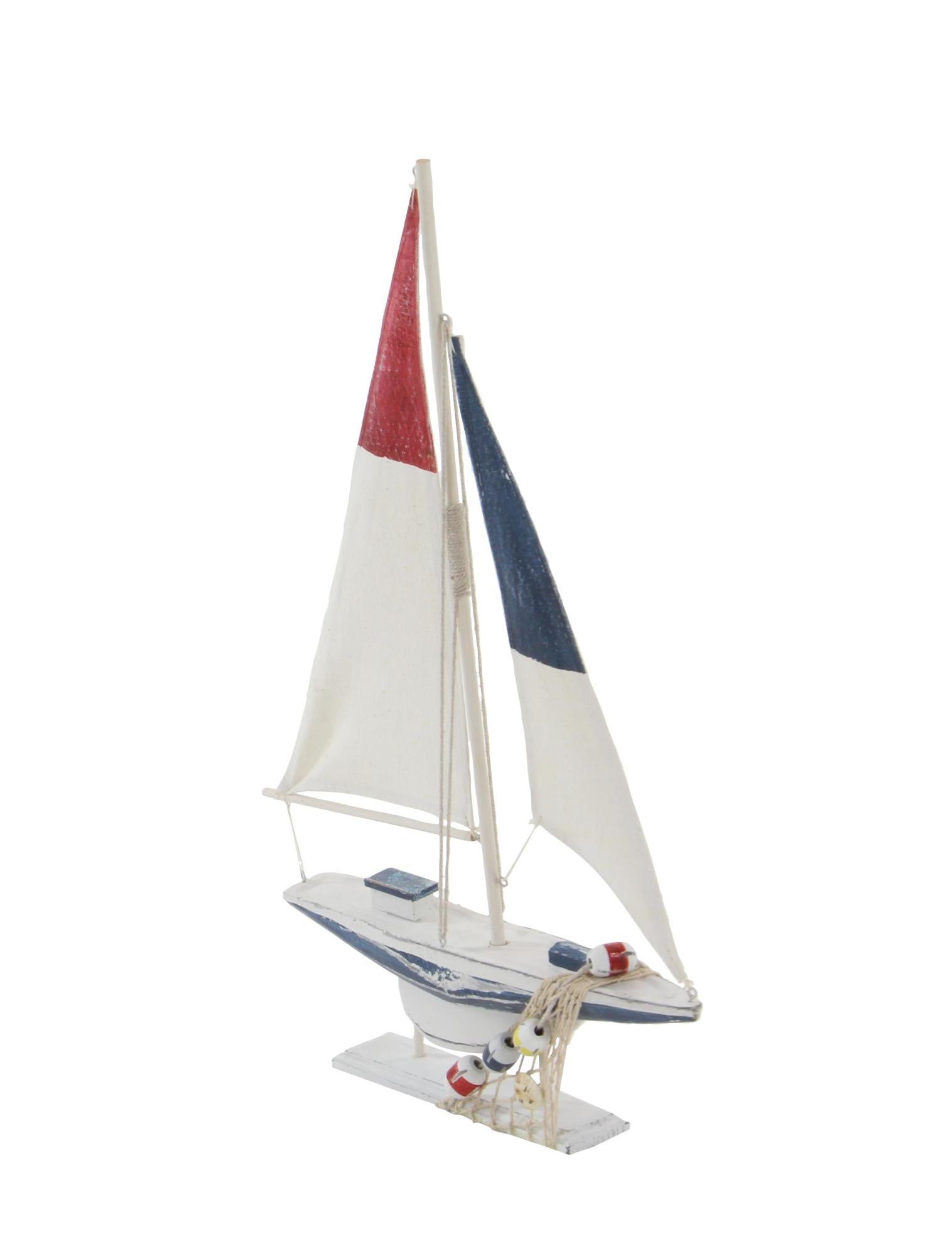 Set of 2 Sail Boat White Wood Handmade Decorative Sculpture