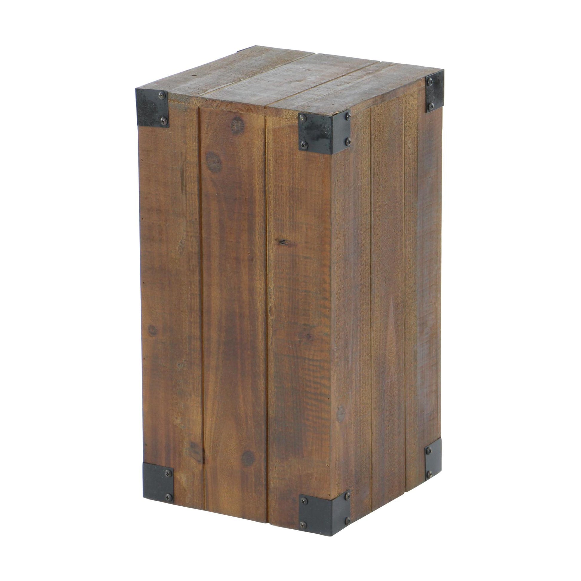 Set of 5 Brown Wood Pillar Style Side End Pedestal Table with Metal Corner Brackets