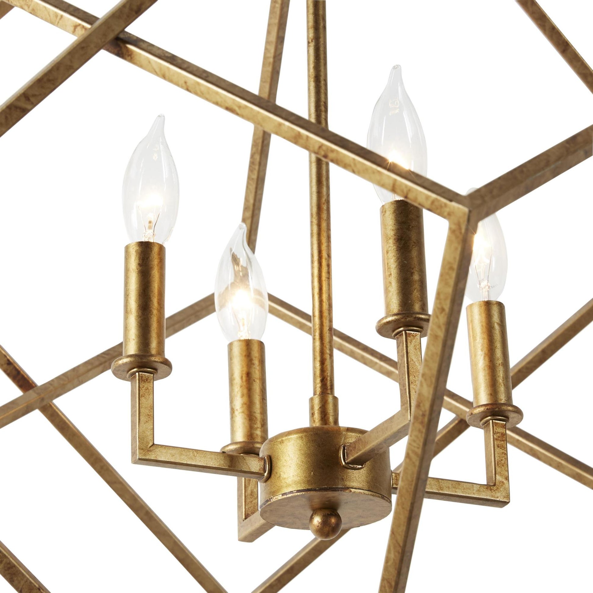 Geometric Gold Metal Caged 4 Light Room Chandelier with Link Style Chain