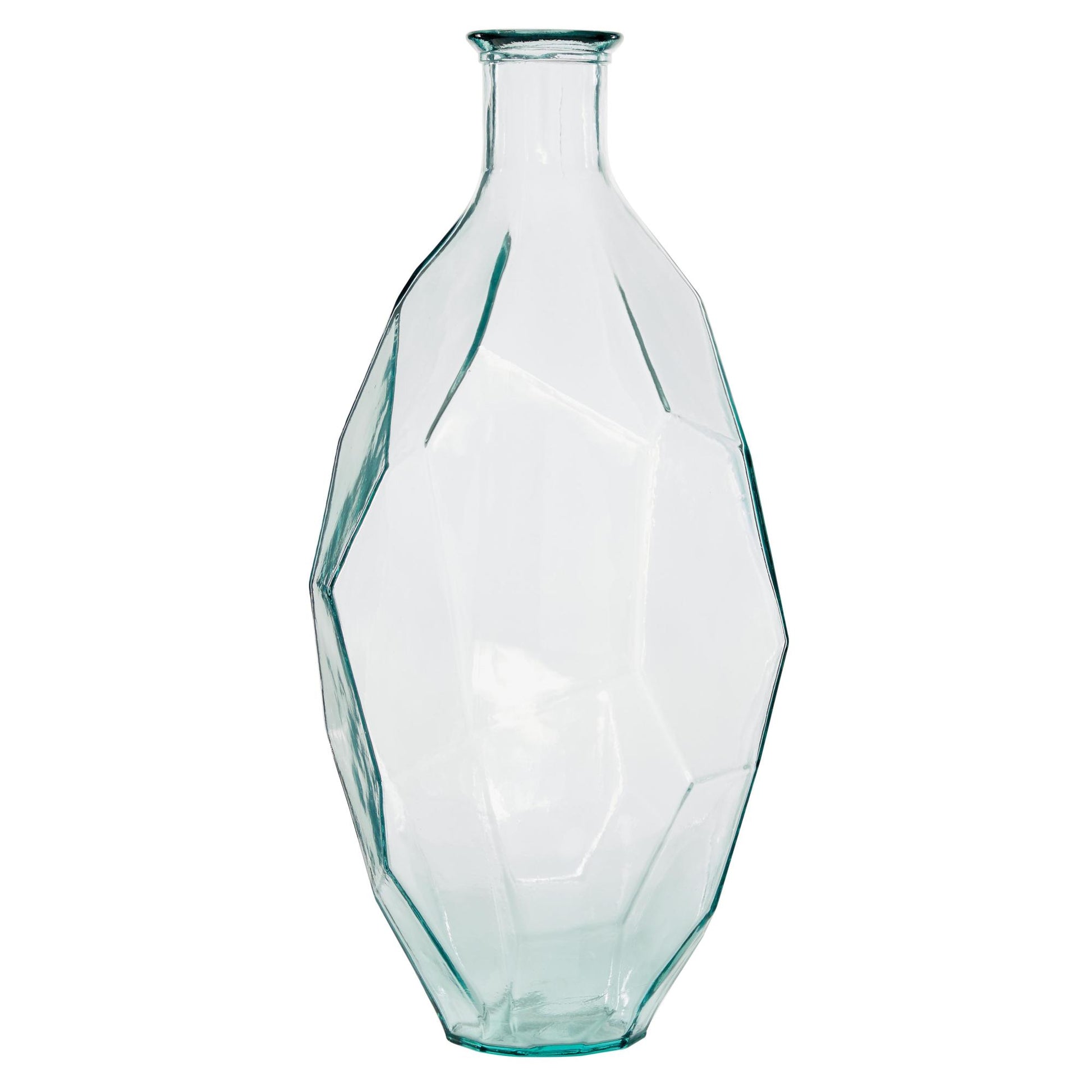 Abstract Recycled Glass Handmade Faceted Spanish Decorative Vase 11" x 11" x 23"