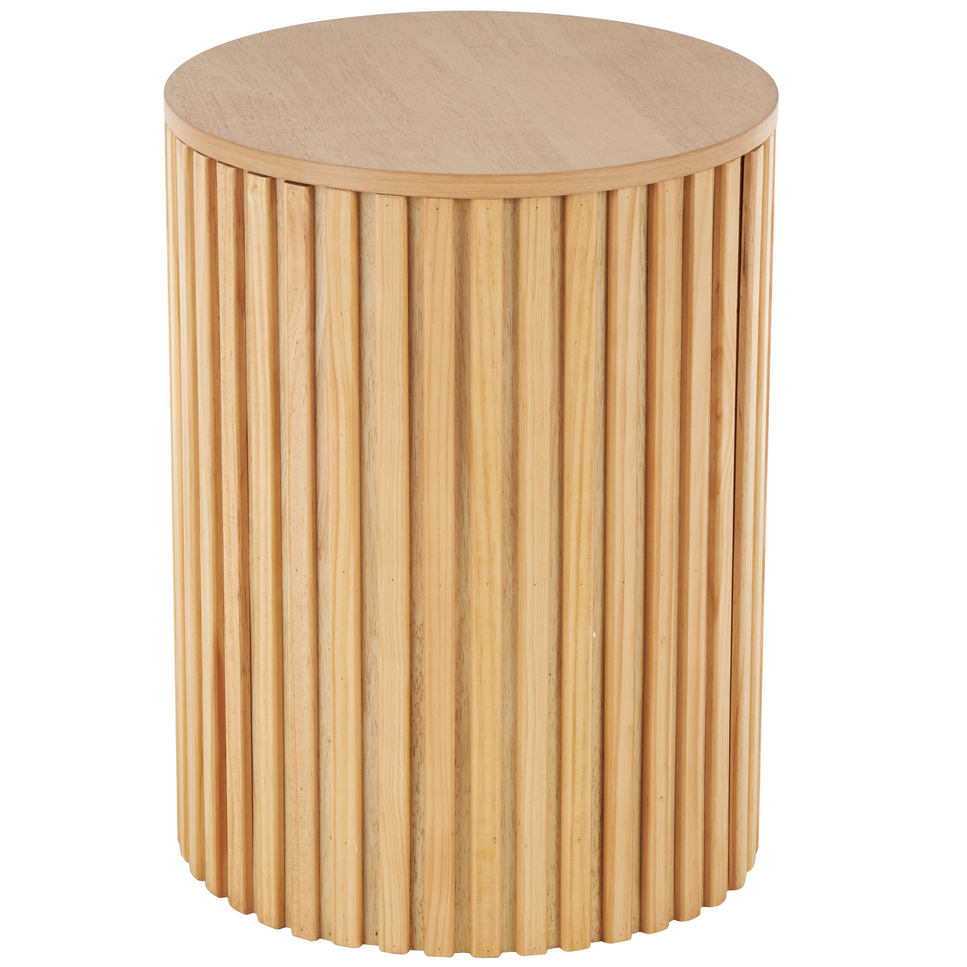 Wood Handmade Ribbed Storage Side End Accent Table with Slatted Base