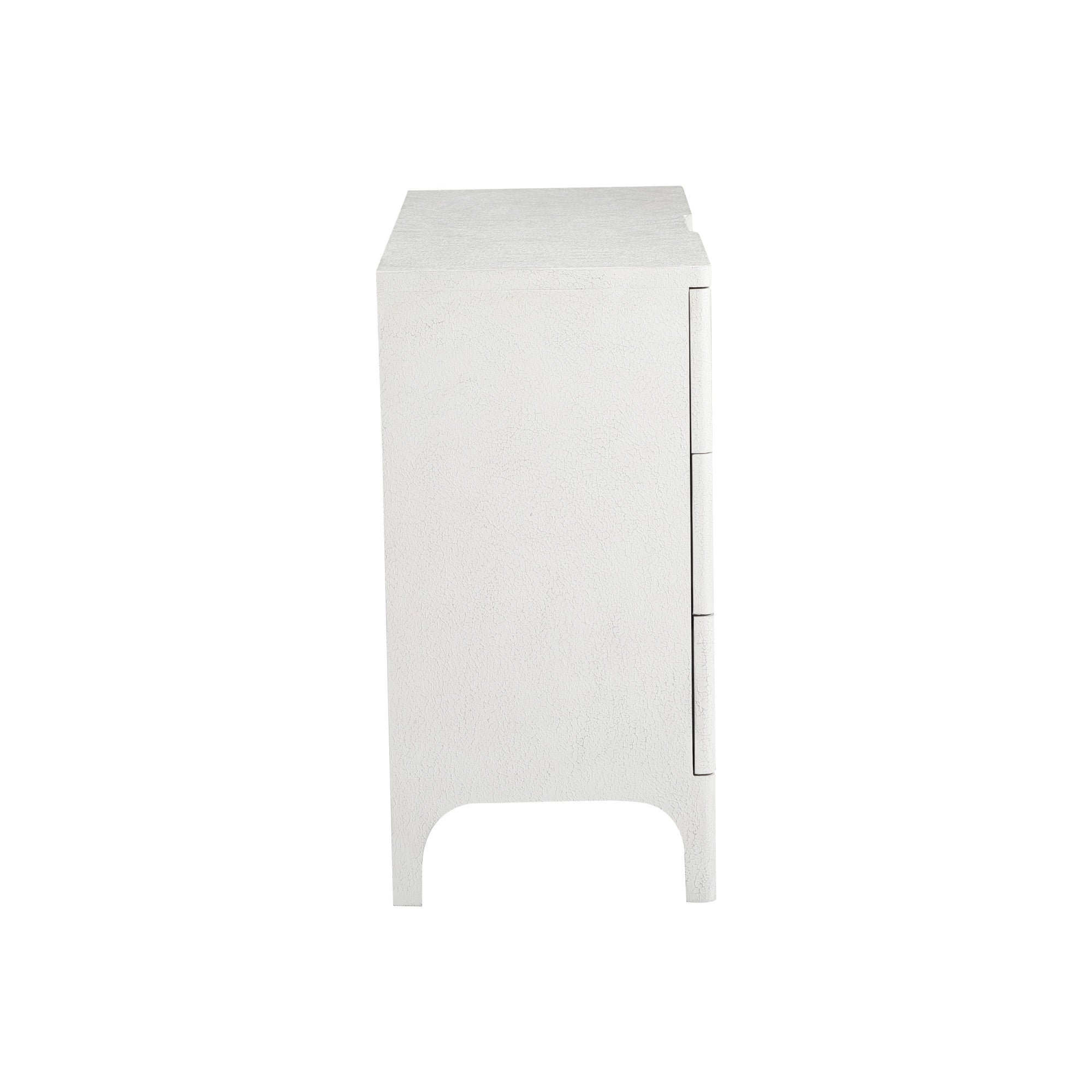 White Wooden Textured 3 Drawer Room Chest with Silver Ring Handles and Ribbed Front