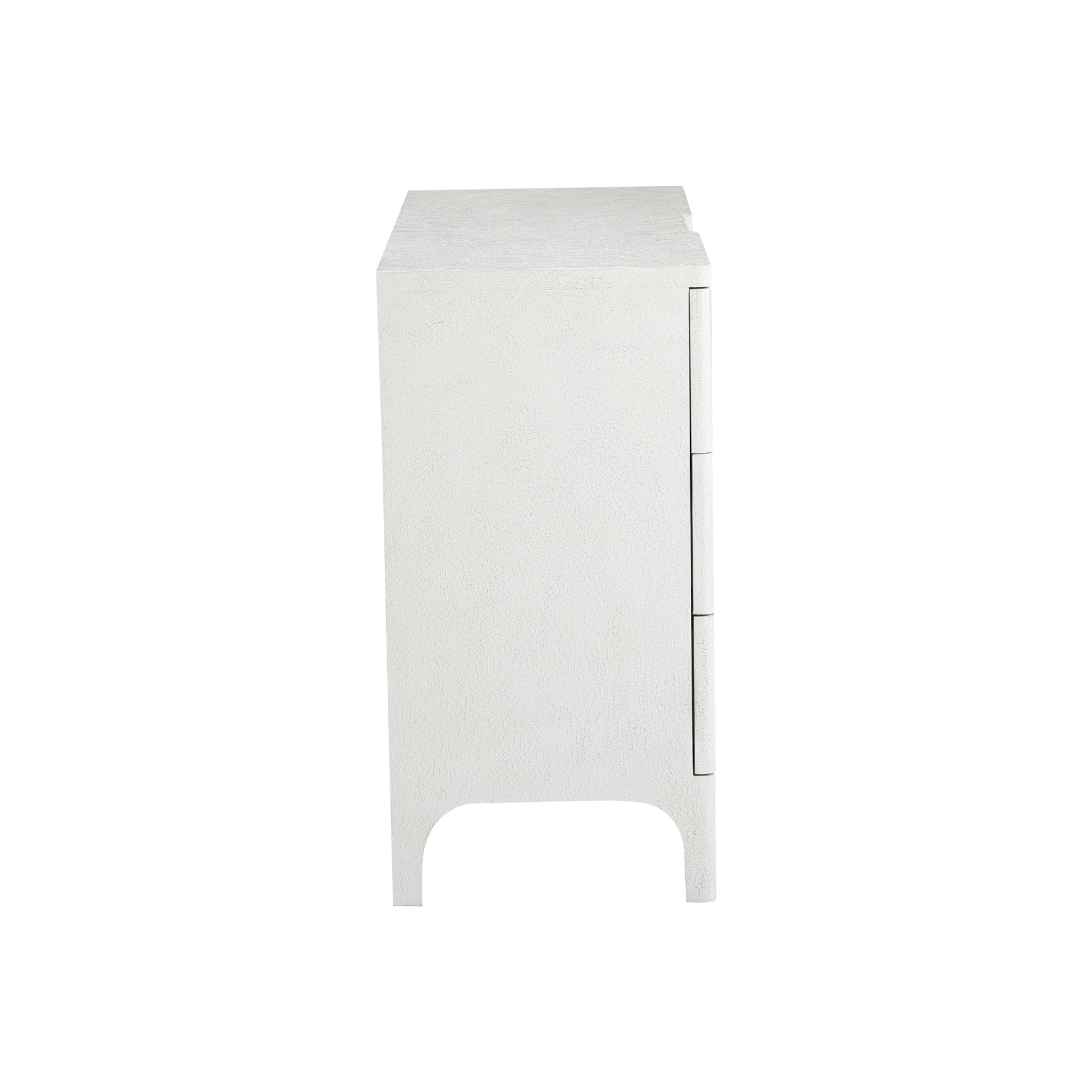 White Wooden Textured 3 Drawer Room Chest with Silver Ring Handles and Ribbed Front