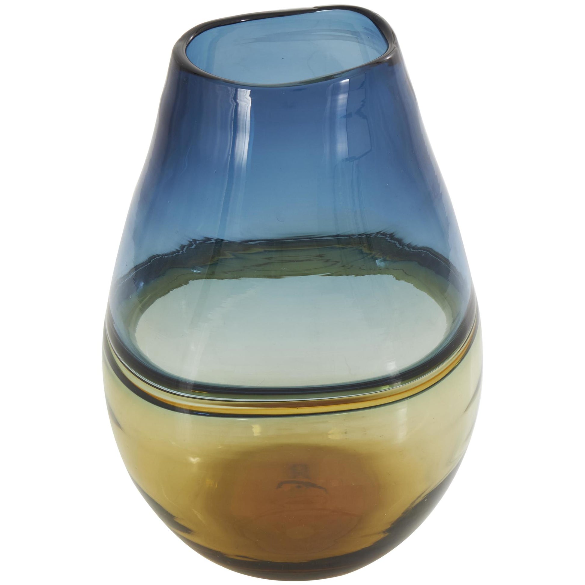 Blue Glass Handmade Ombre Decorative Vase with Yellow Base