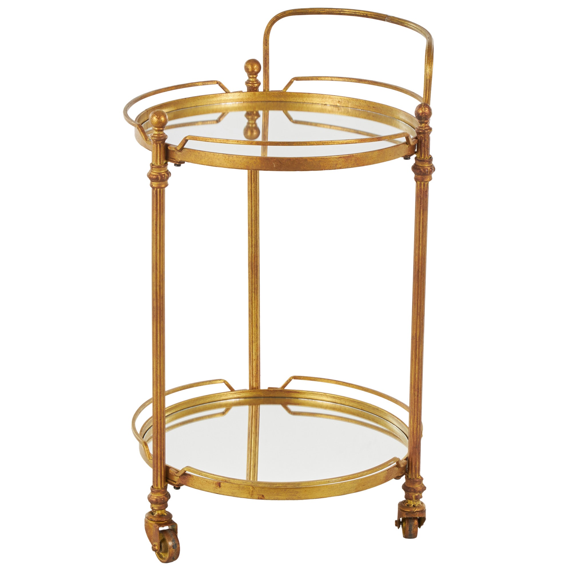 Brass Metal Rolling 2 Shelf Home Bar Cart with Wheels and Handle