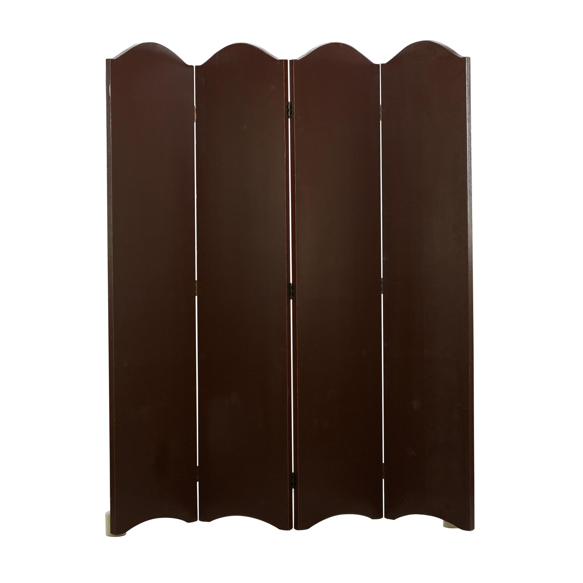 Scroll Brown Faux Leather Foldable Partition 4 Panel Partition Room Divider Screen with Faux Leather Detailing