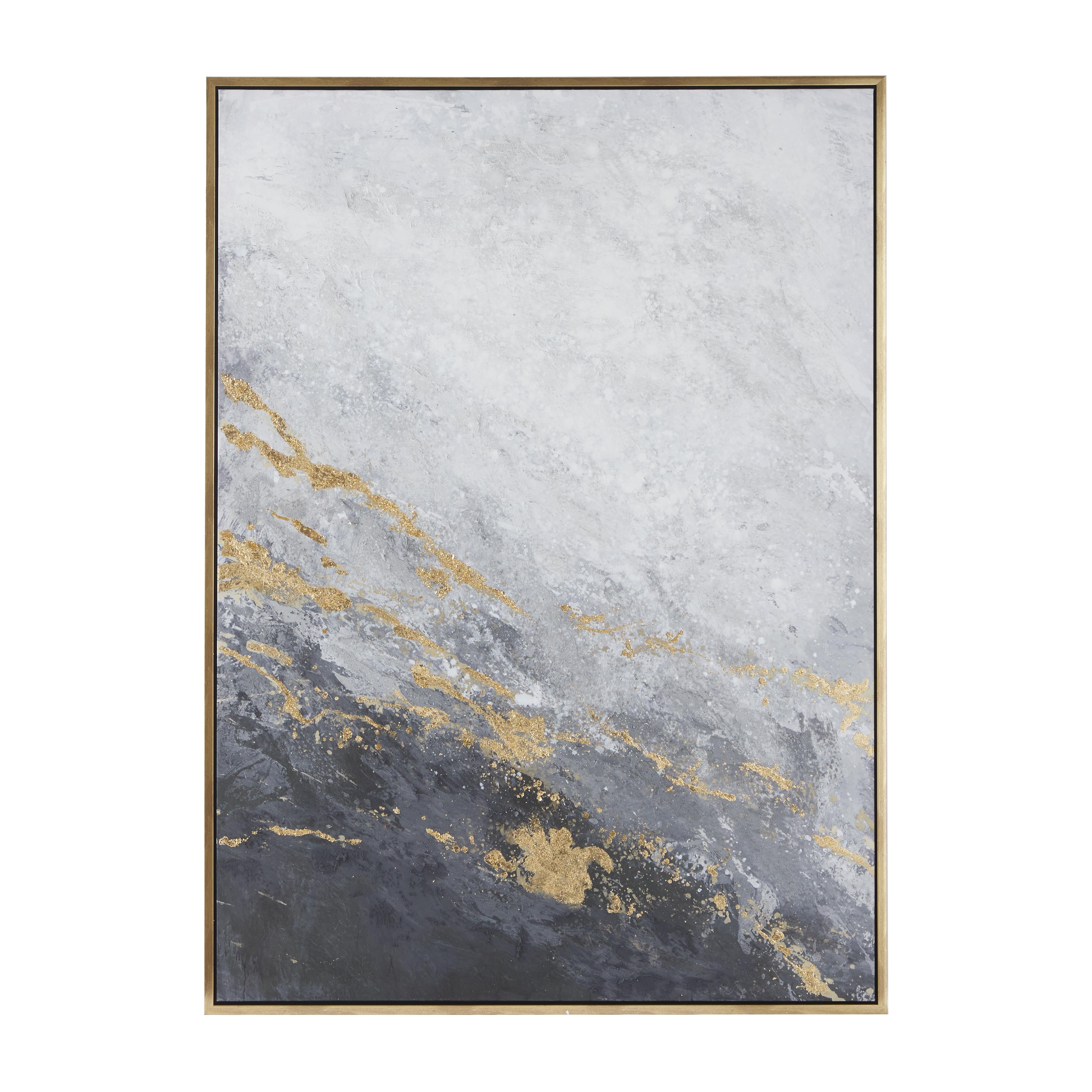 Geode Black Canvas Abstract Living Room Framed Wall Art with Gold Foil Accents