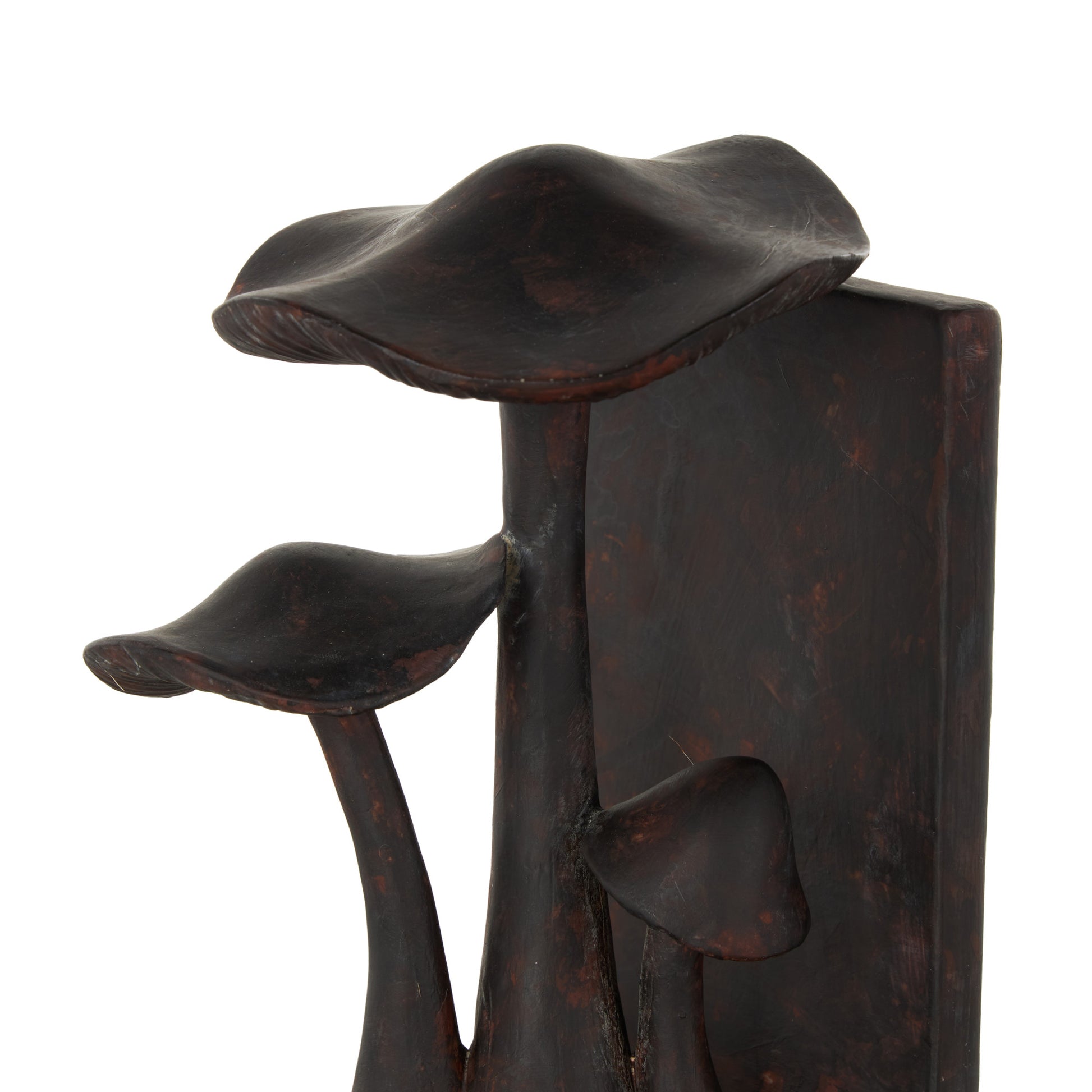Set of 2 Mushroom Dark Brown Polyresin Decorative Bookends with Copper Shadings