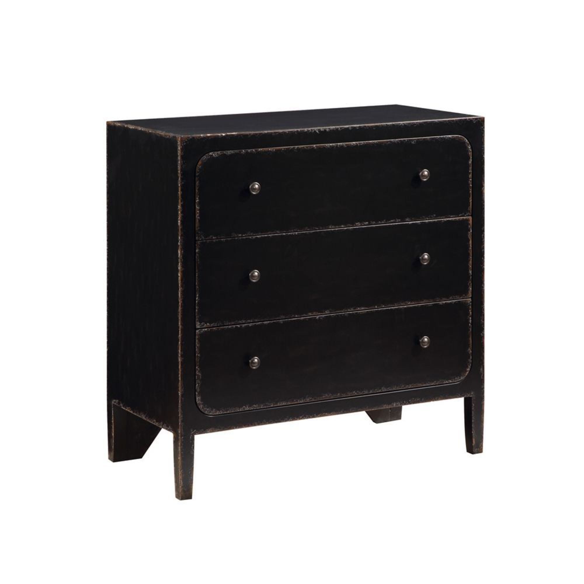 Black Wooden Distressed 3 Drawer Room Dresser with Silver Knob Handles