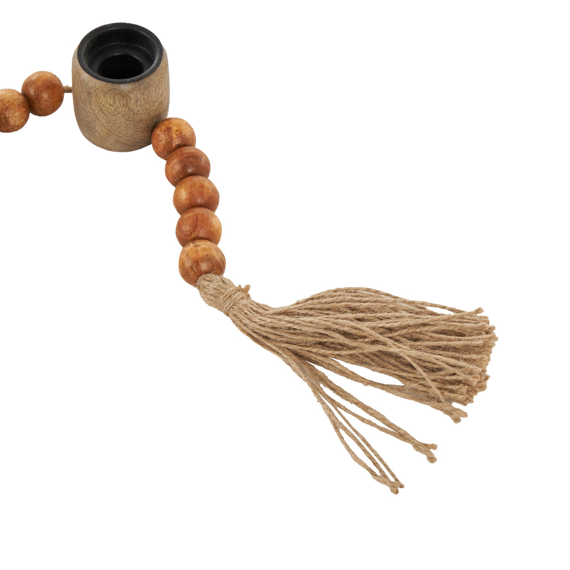 Mango Wood Garland Decorative Candle Holder with Tassel