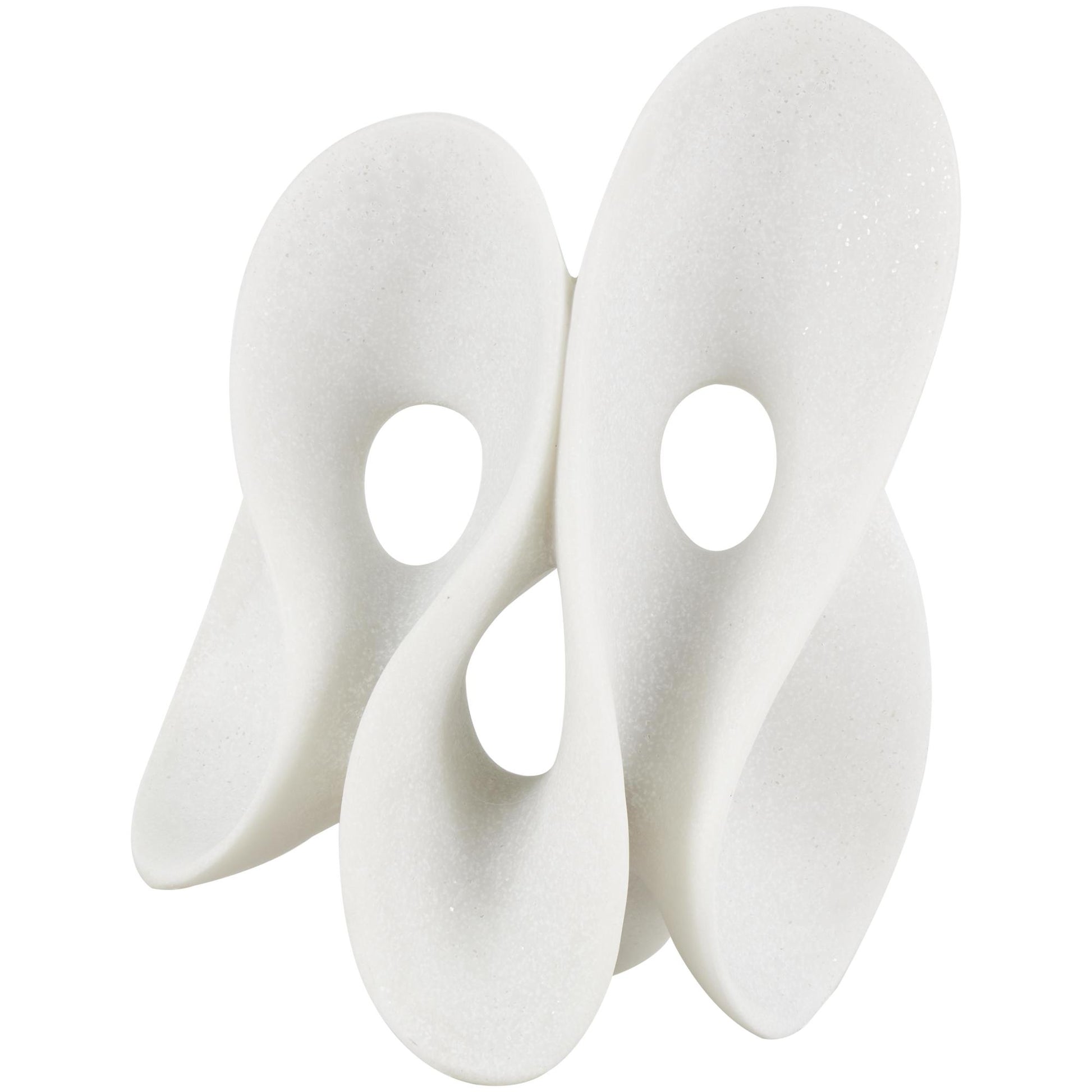 Abstract White Polystone Wavy Shaped Decorative Sculpture with Cutouts and Speckled Texturing