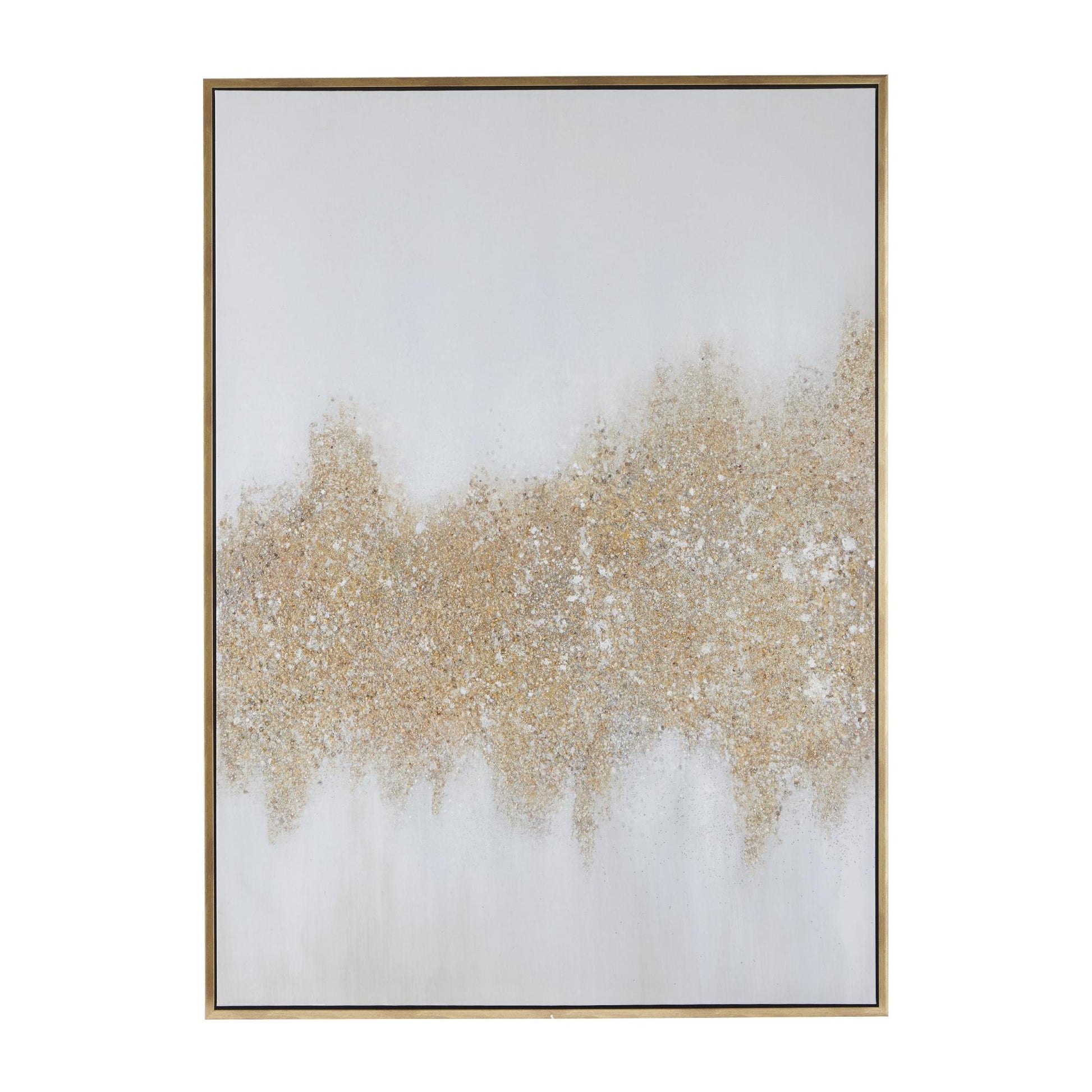 Geode Gold Canvas Glitter Flakes Living Room Framed Wall Art with Gold Frame