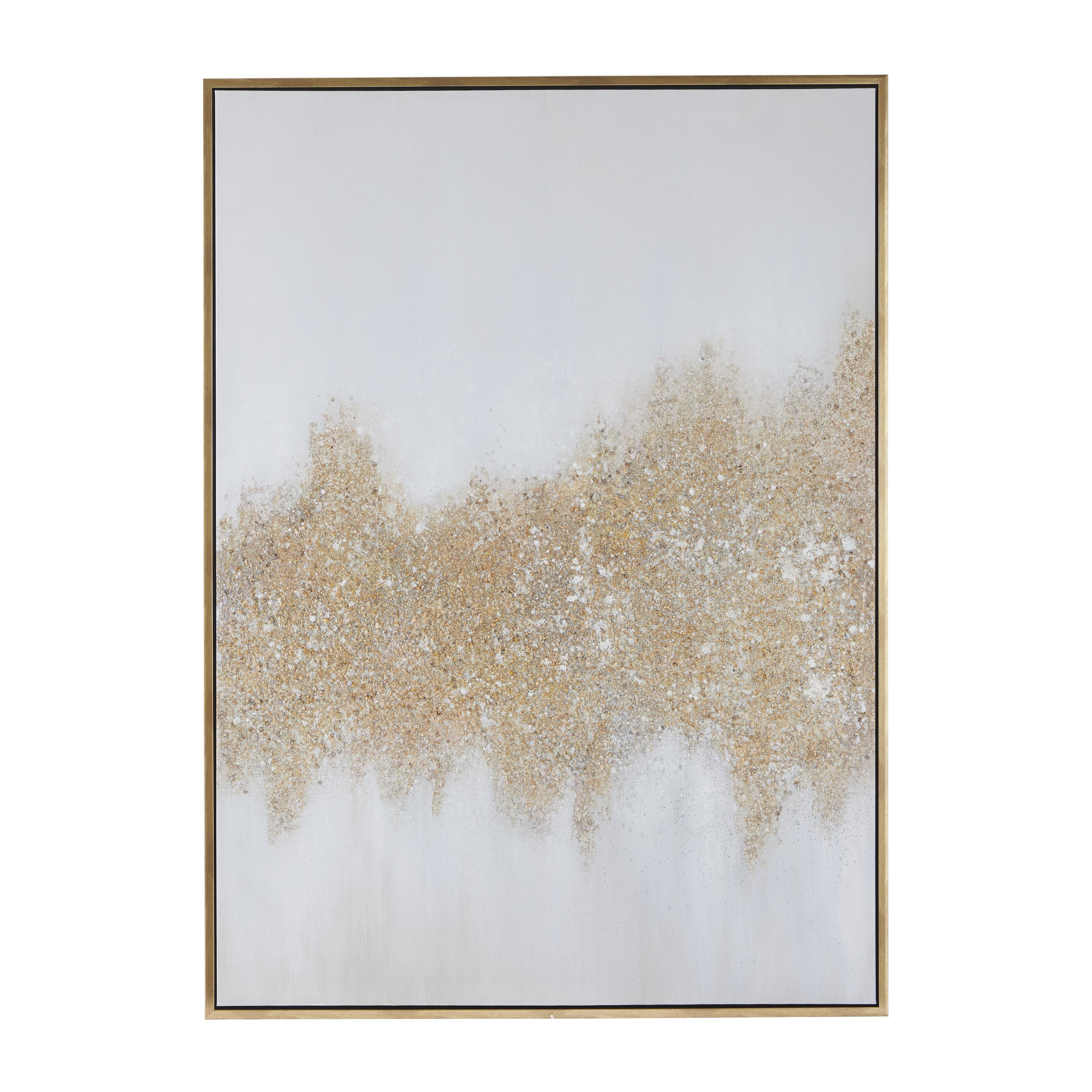 Geode Gold Canvas Glitter Flakes Living Room Framed Wall Art with Gold Frame